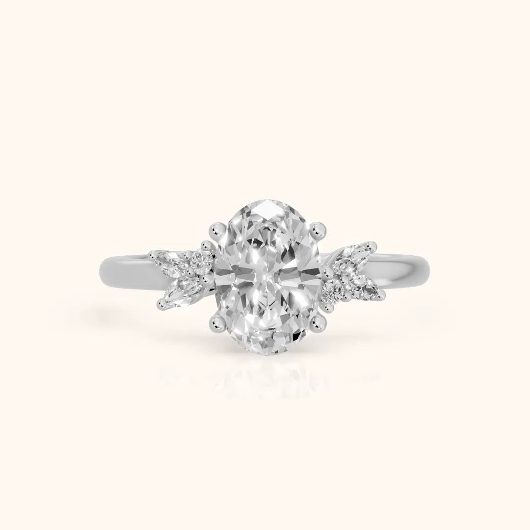 Avon Leaf Cluster Oval Diamond Engagement Ring in Silver — view 2