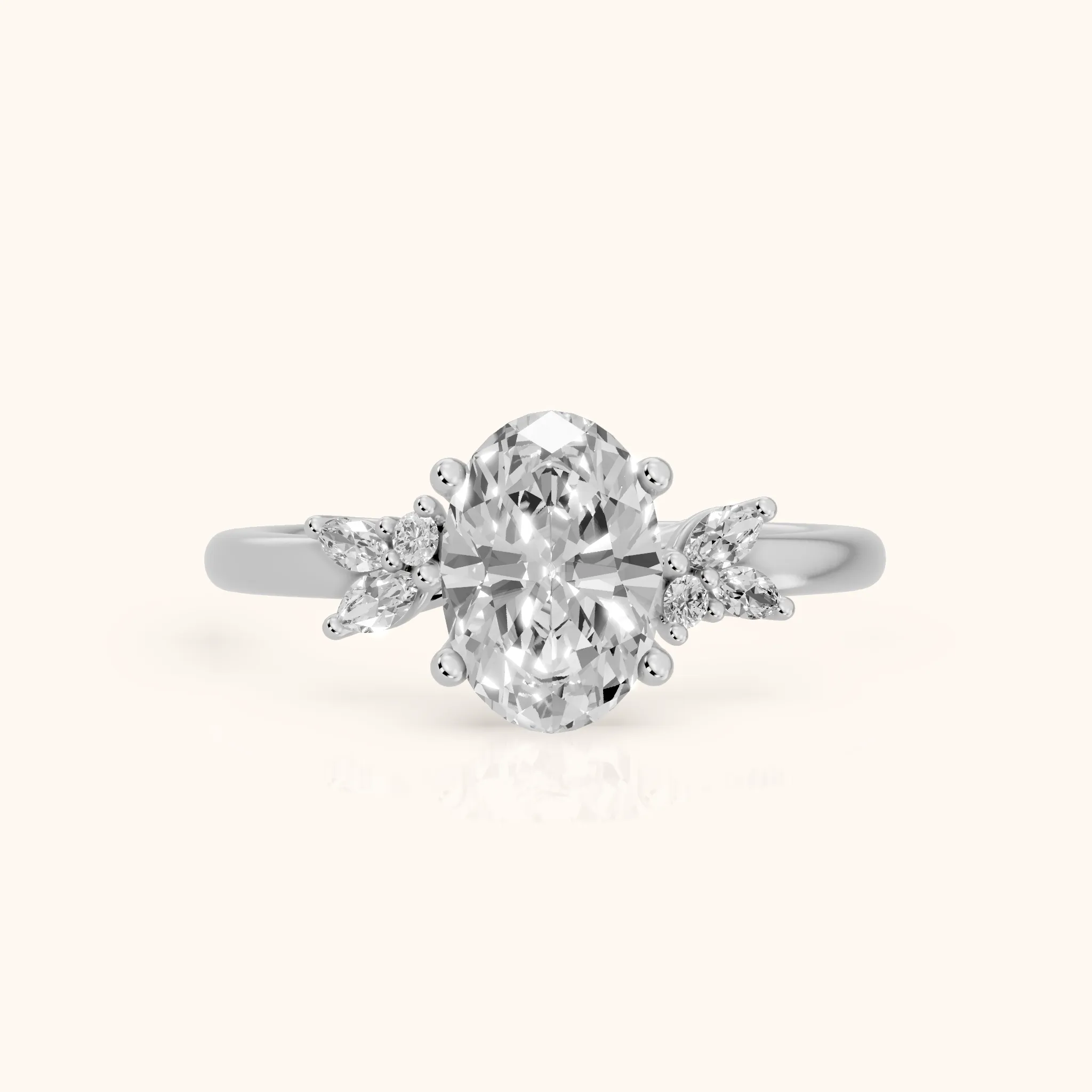Avon Leaf Cluster Oval Diamond Engagement Ring in Silver — view 1