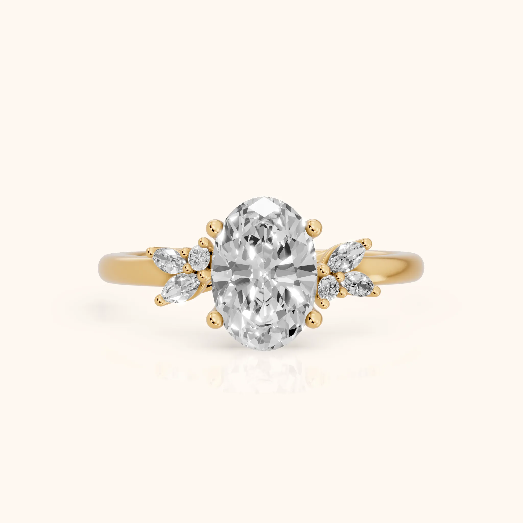 Avon Leaf Cluster Oval Diamond Engagement Ring in Yellow Gold — view 1