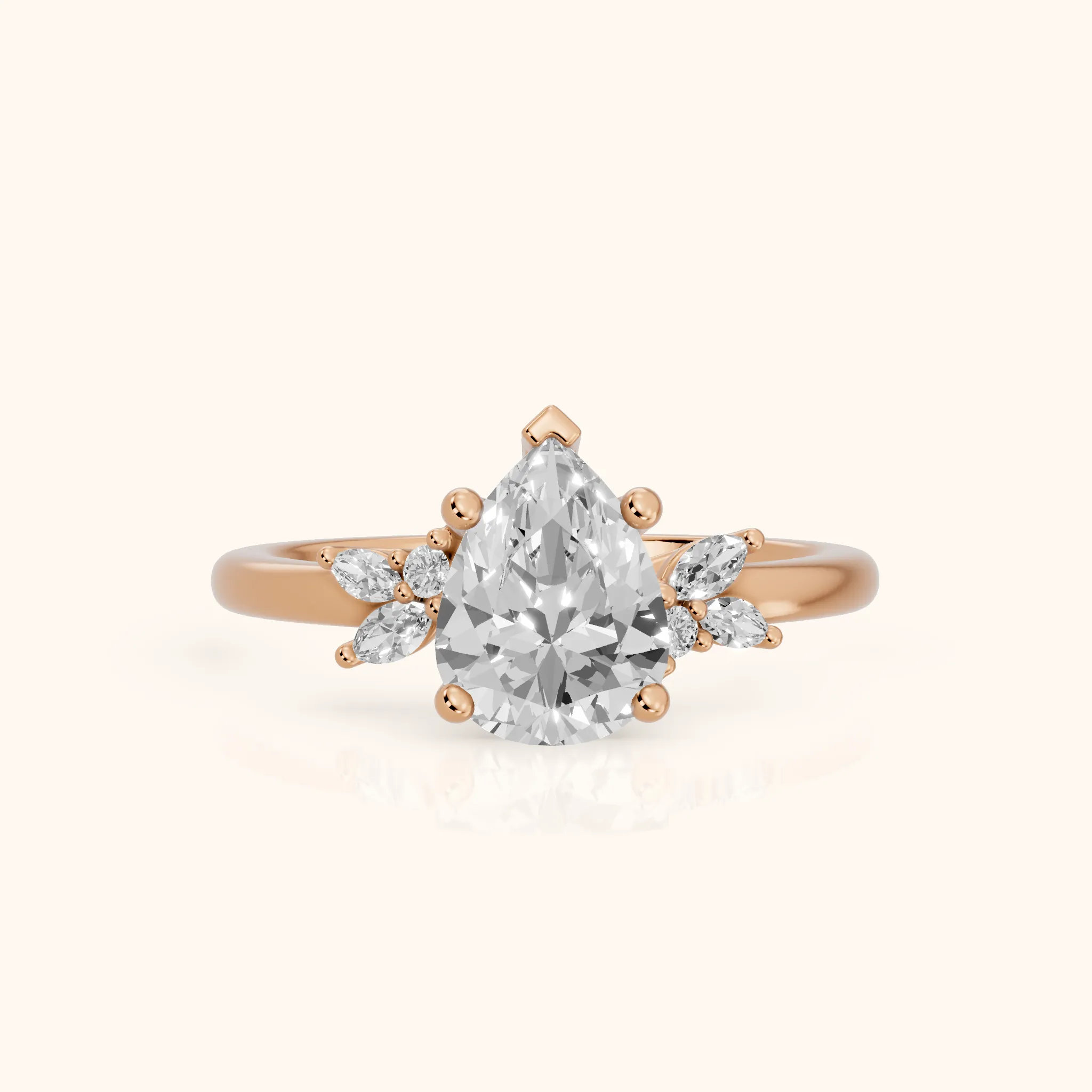 Avon Leaf Cluster Pear Diamond Engagement Ring in Rose Gold — view 1