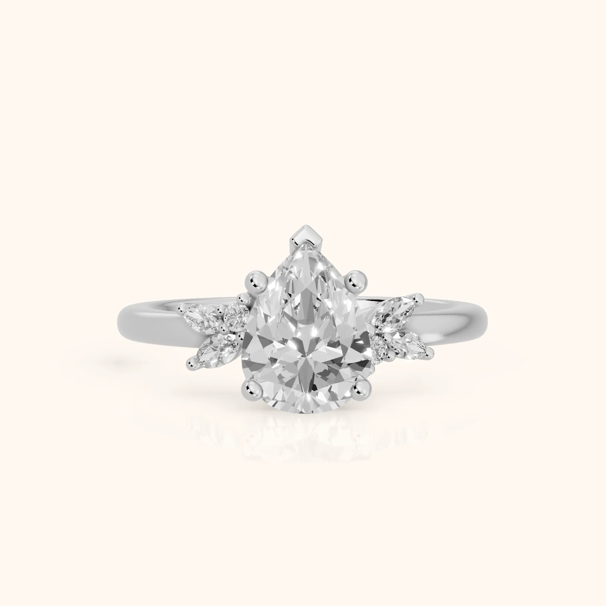 Avon Leaf Cluster Pear Diamond Engagement Ring in Silver — view 1