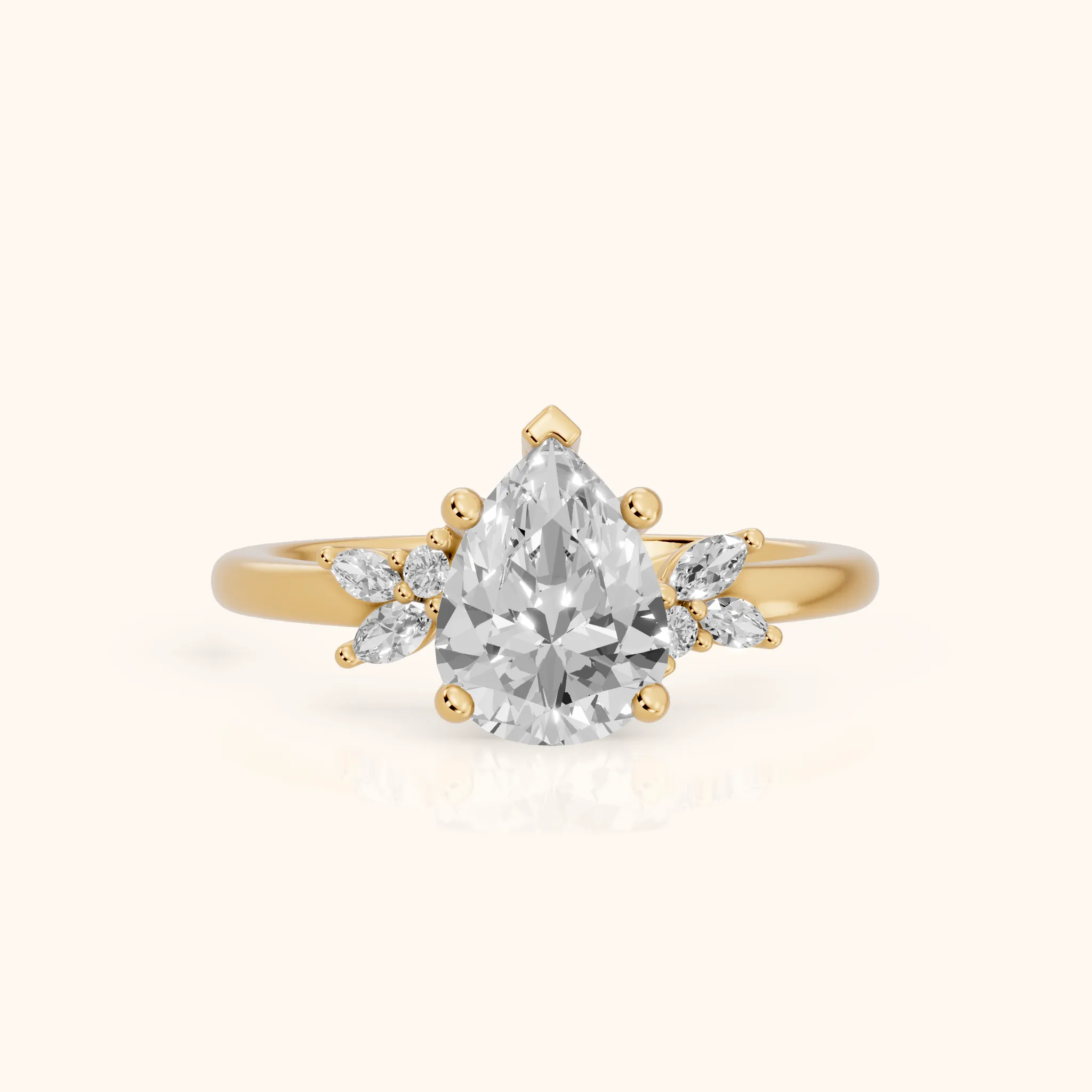 Avon Leaf Cluster Pear Diamond Engagement Ring in Yellow Gold — view 1