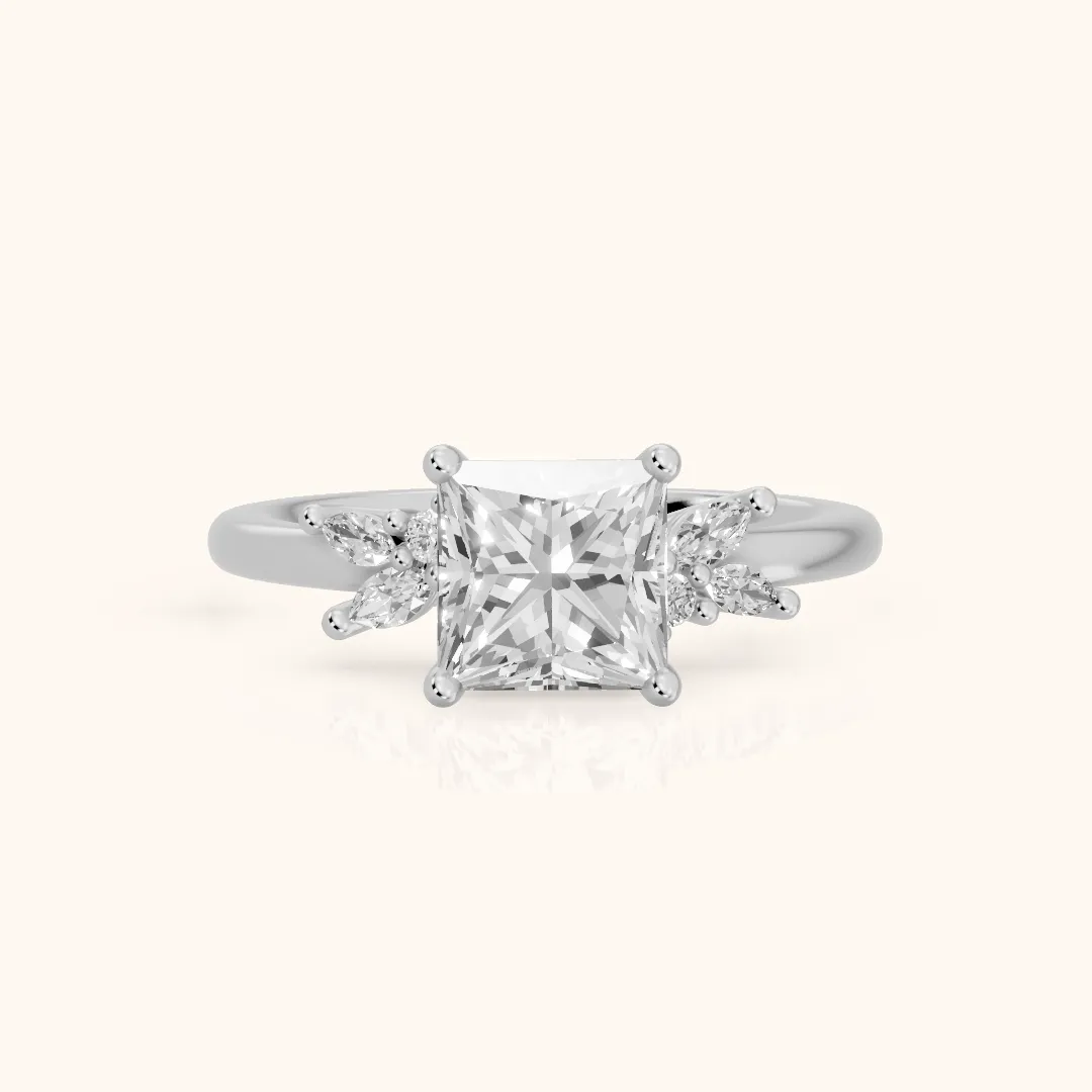 Avon Leaf Cluster Princess Diamond Engagement Ring in Silver — view 2