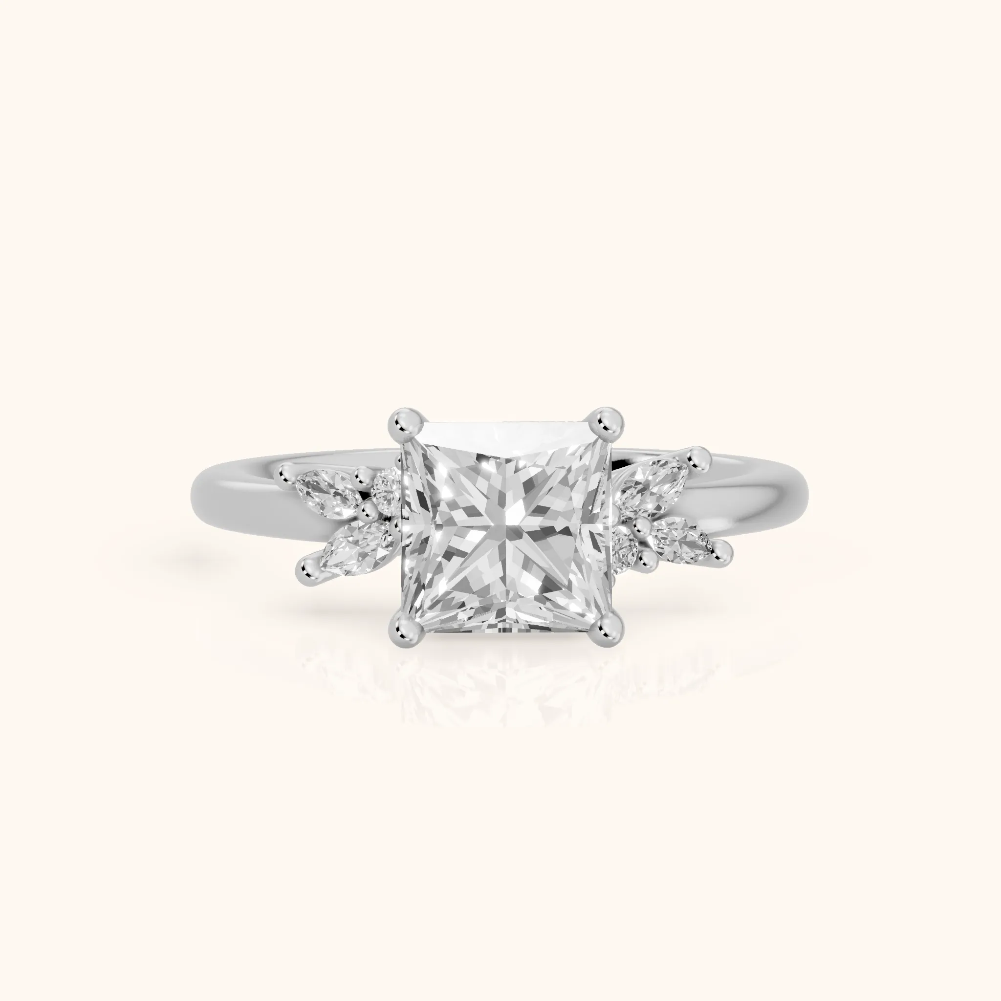Avon Leaf Cluster Princess Diamond Engagement Ring in Silver — view 1