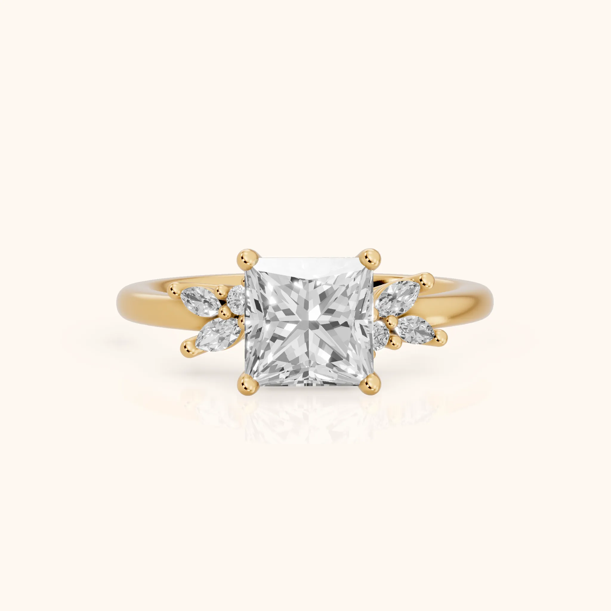 Avon Leaf Cluster Princess Diamond Engagement Ring in Yellow Gold — view 1