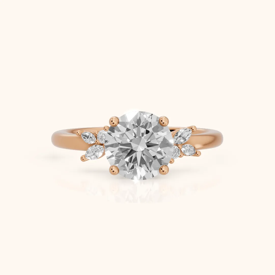 Avon Leaf Cluster Round Diamond Engagement Ring in Rose Gold — view 2