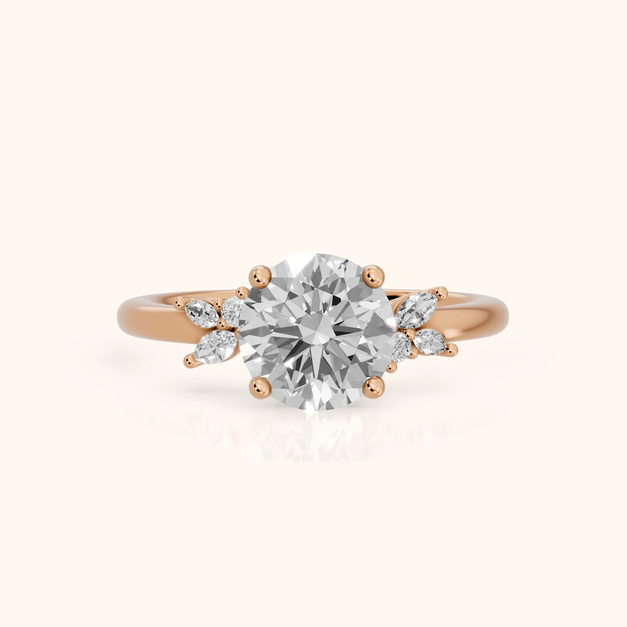 Avon Leaf Cluster Round Diamond Engagement Ring in Rose Gold — view 1