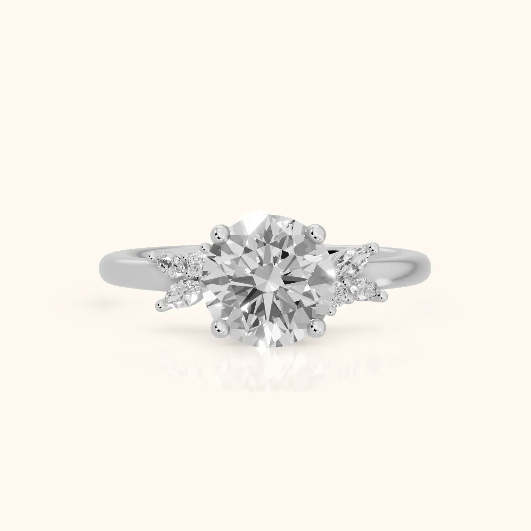 Avon Leaf Cluster Round Diamond Engagement Ring in Silver — view 2