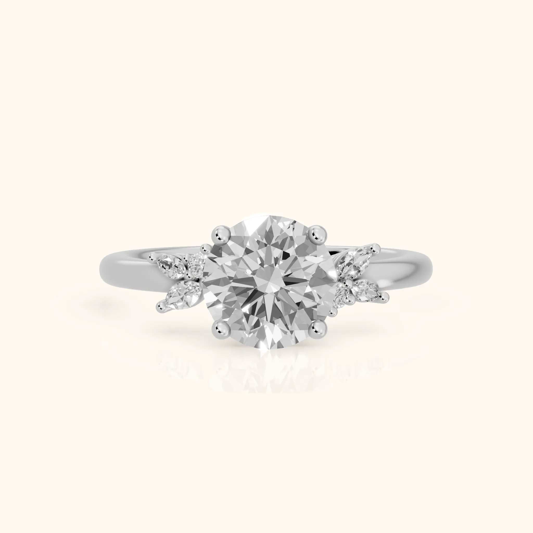 Avon Leaf Cluster Round Diamond Engagement Ring in Silver — view 1