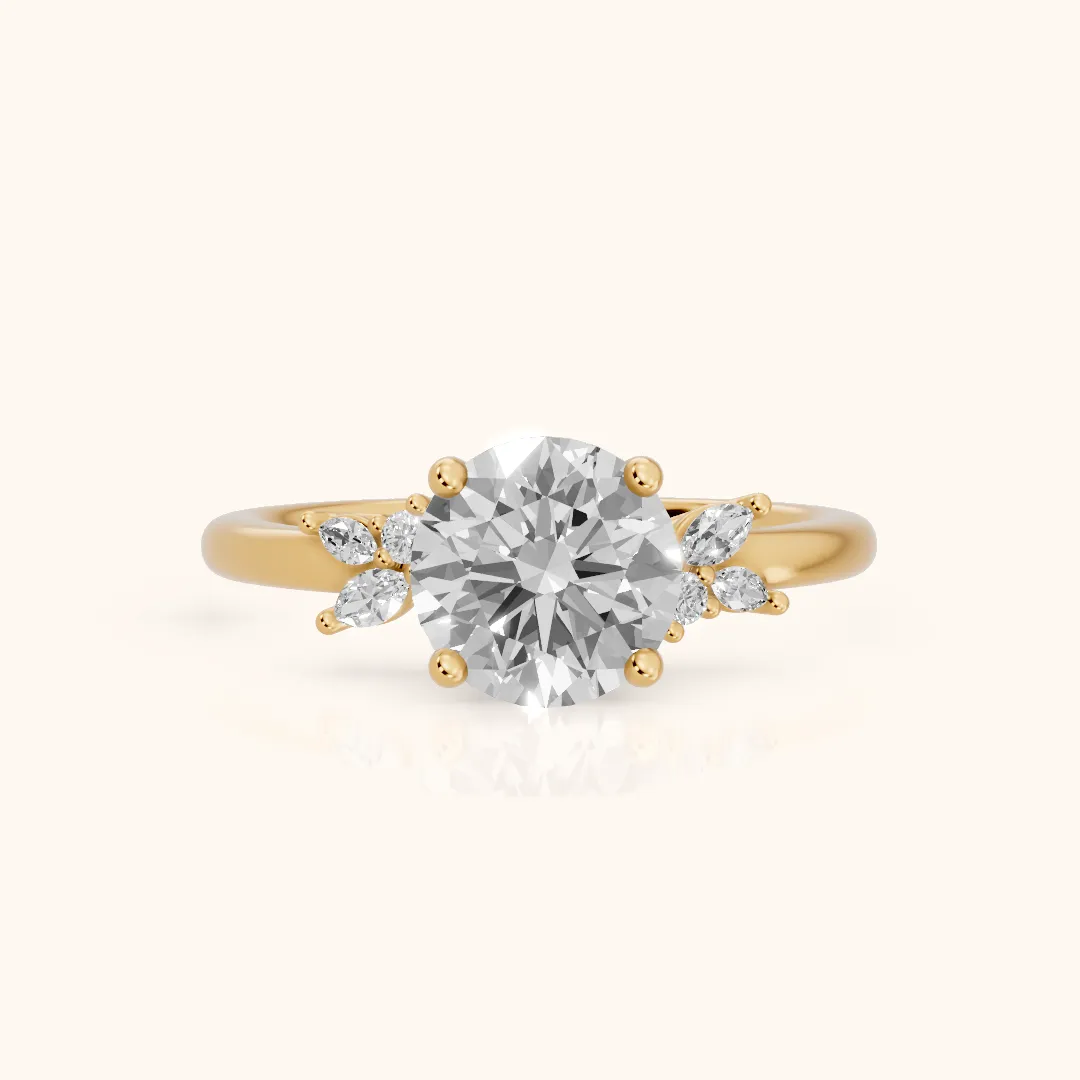 Avon Leaf Cluster Round Diamond Engagement Ring in Yellow Gold — view 2