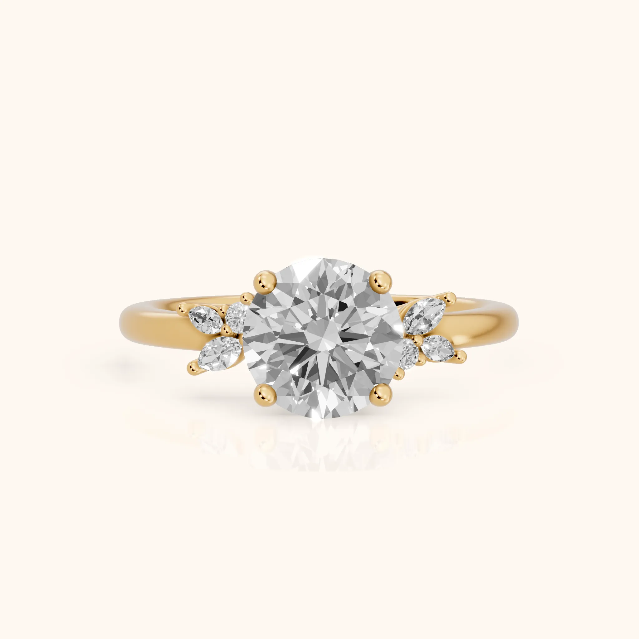 Avon Leaf Cluster Round Diamond Engagement Ring in Yellow Gold — view 1