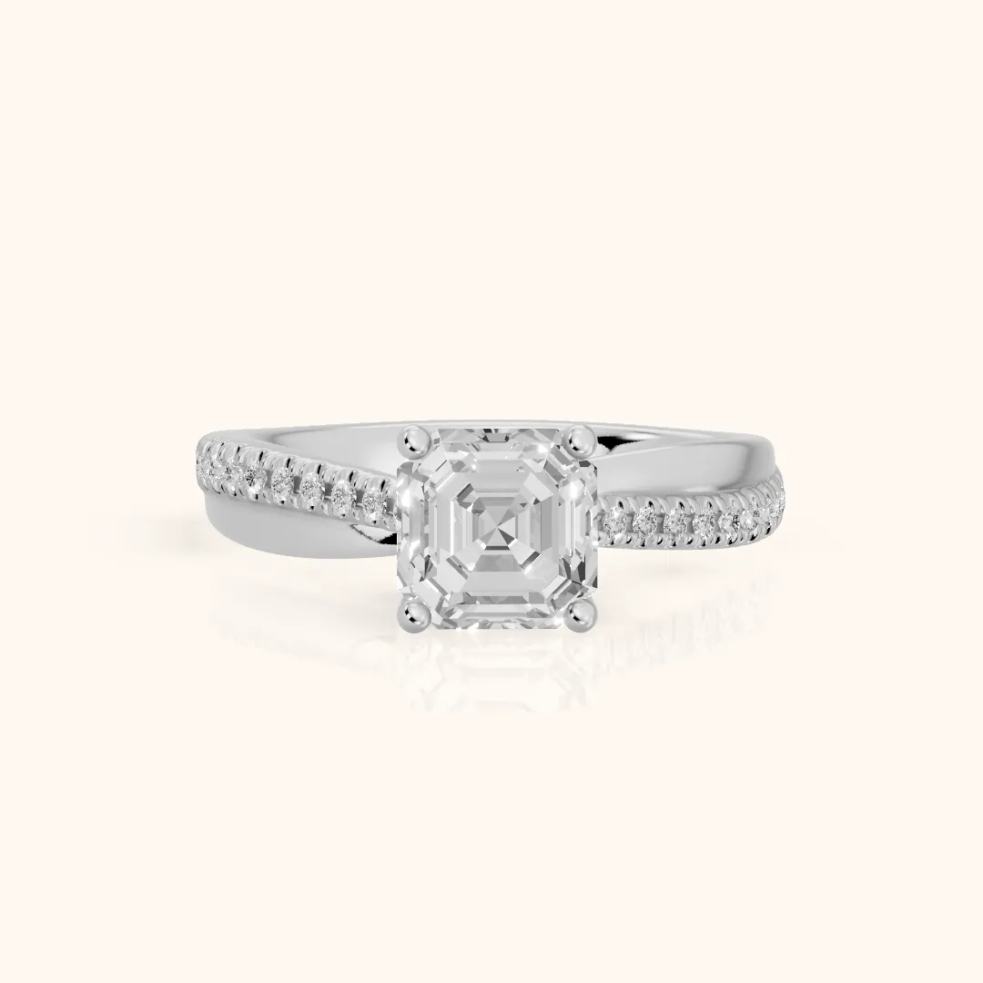 Loma Bypass Pavé Asscher Diamond Engagement Ring in Silver — view 2