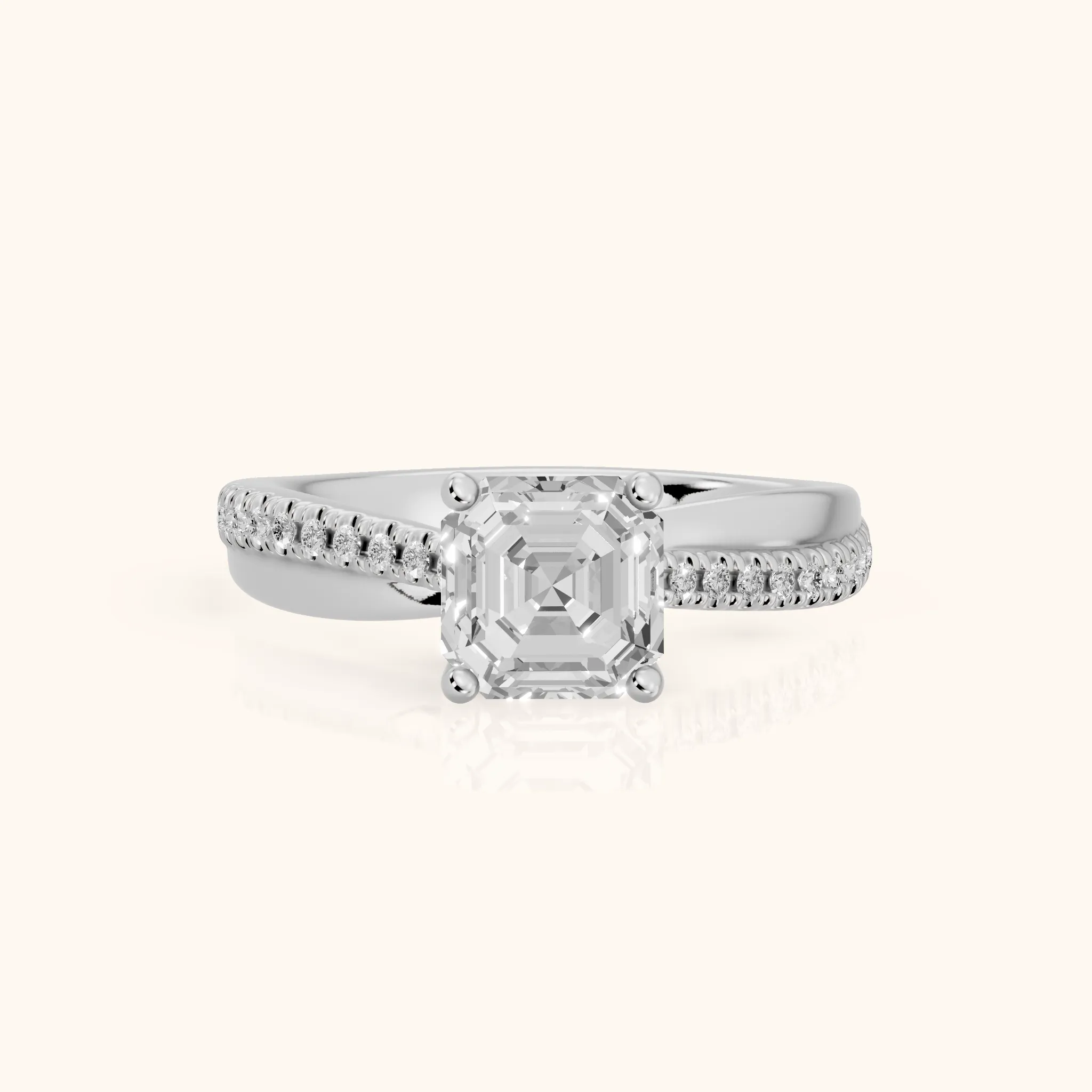 Loma Bypass Pavé Asscher Diamond Engagement Ring in Silver — view 1