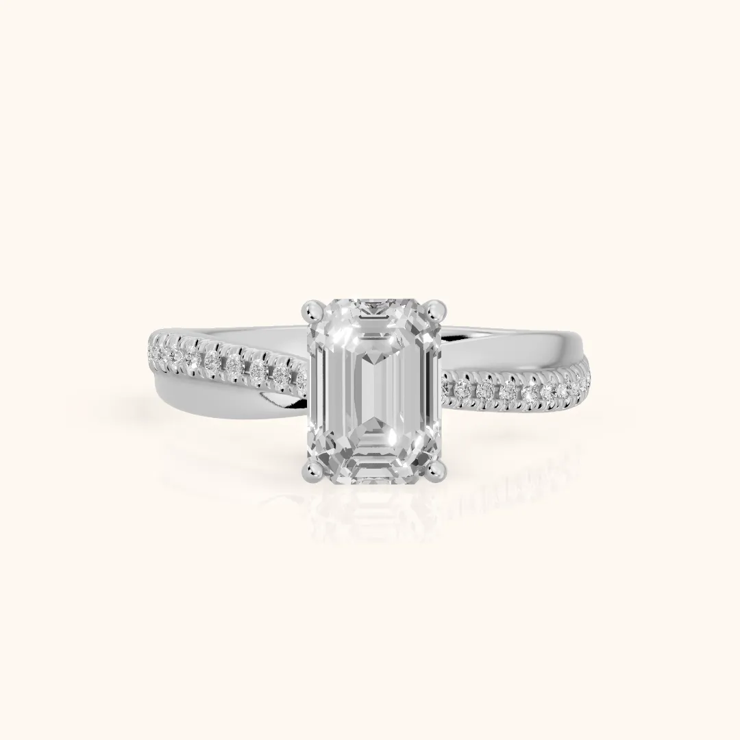 Loma Bypass Pavé Emerald Diamond Engagement Ring in Silver — view 2