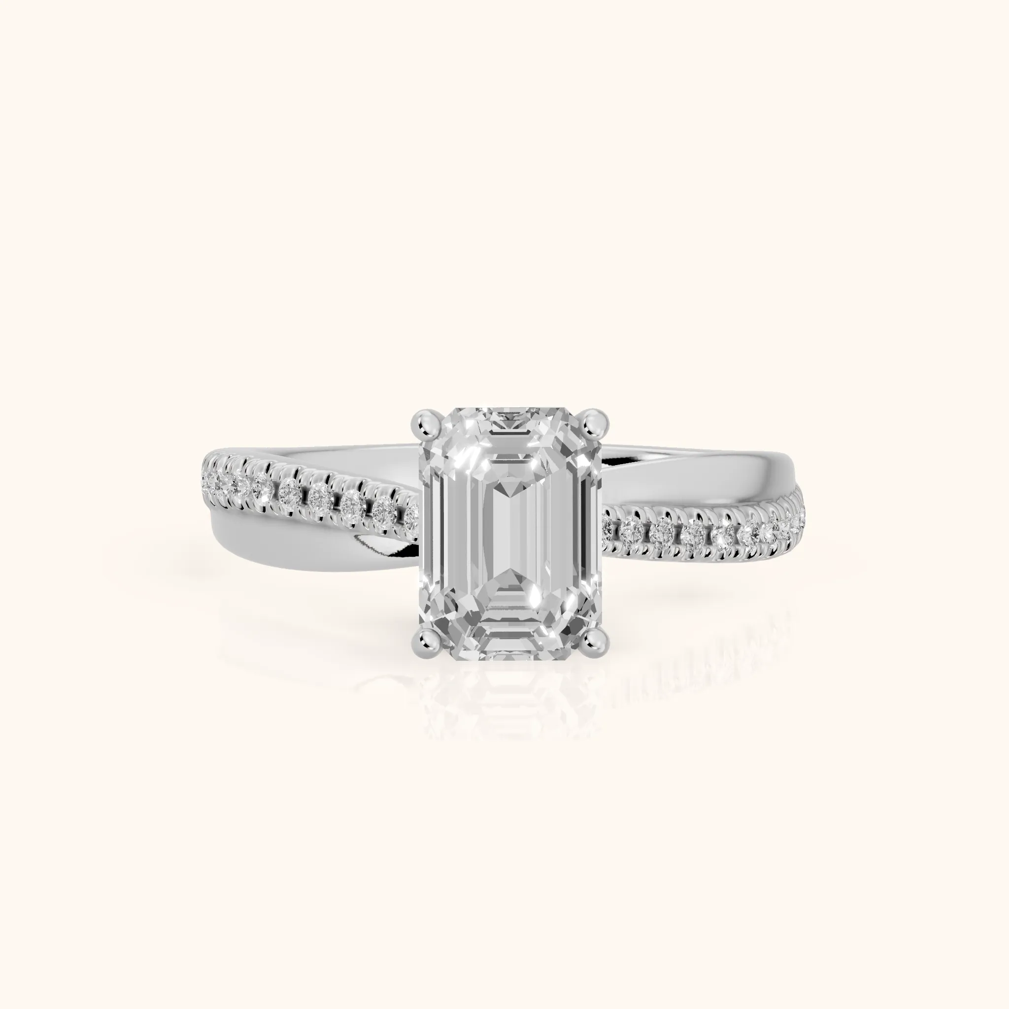 Loma Bypass Pavé Emerald Diamond Engagement Ring in Silver — view 1