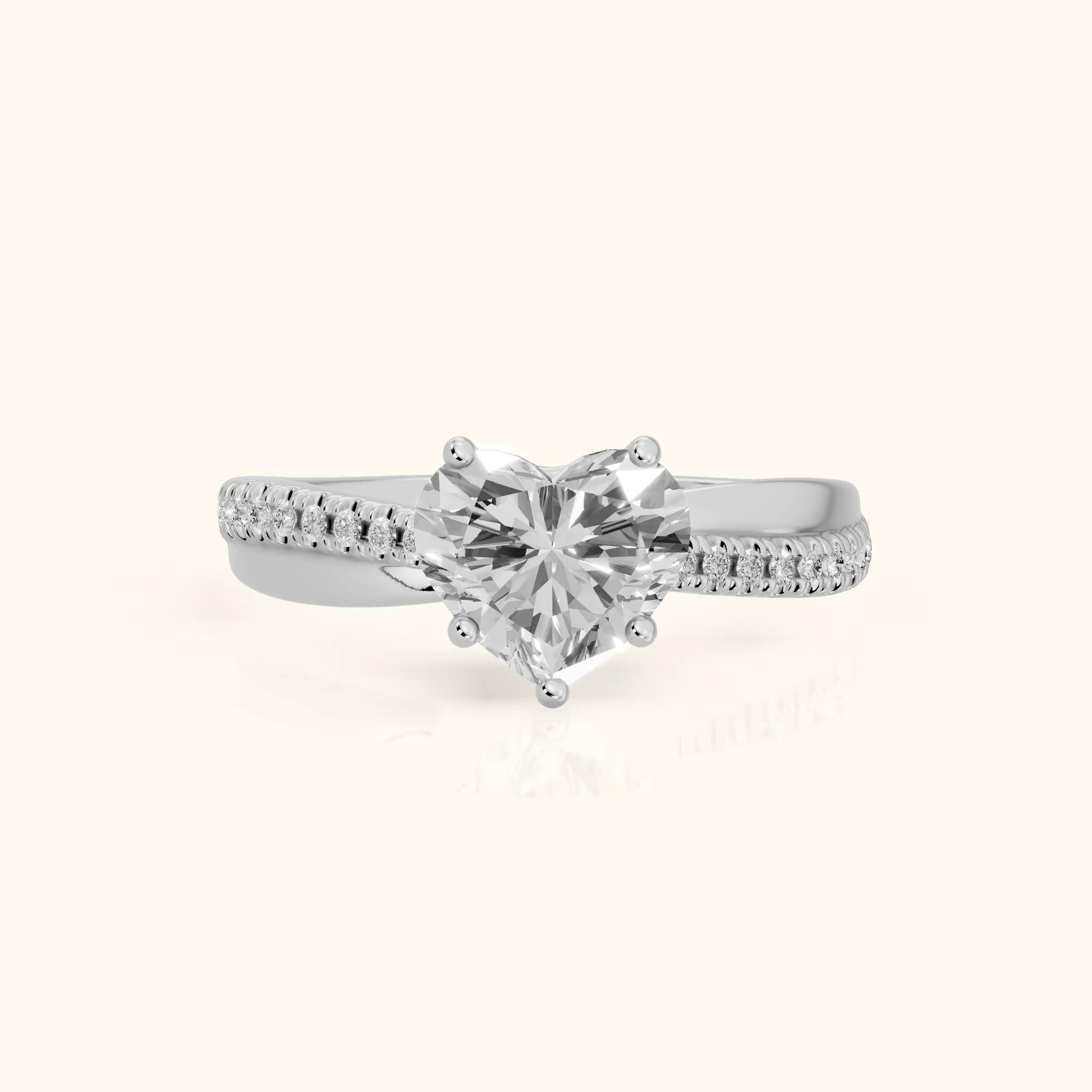 Loma Bypass Pavé Heart Diamond Engagement Ring in Silver — view 1