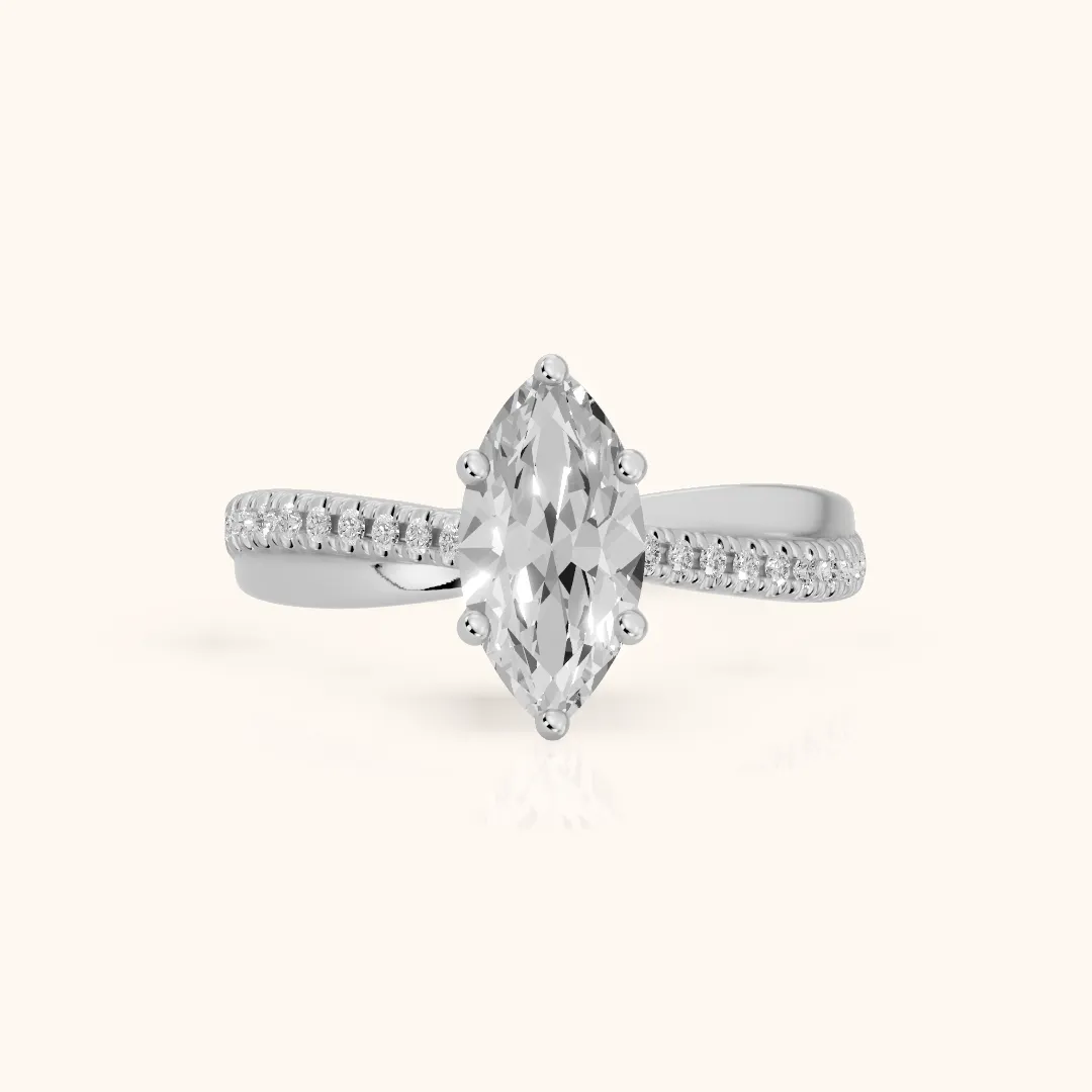 Loma Bypass Pavé Marquise Diamond Engagement Ring in White Gold — view 2