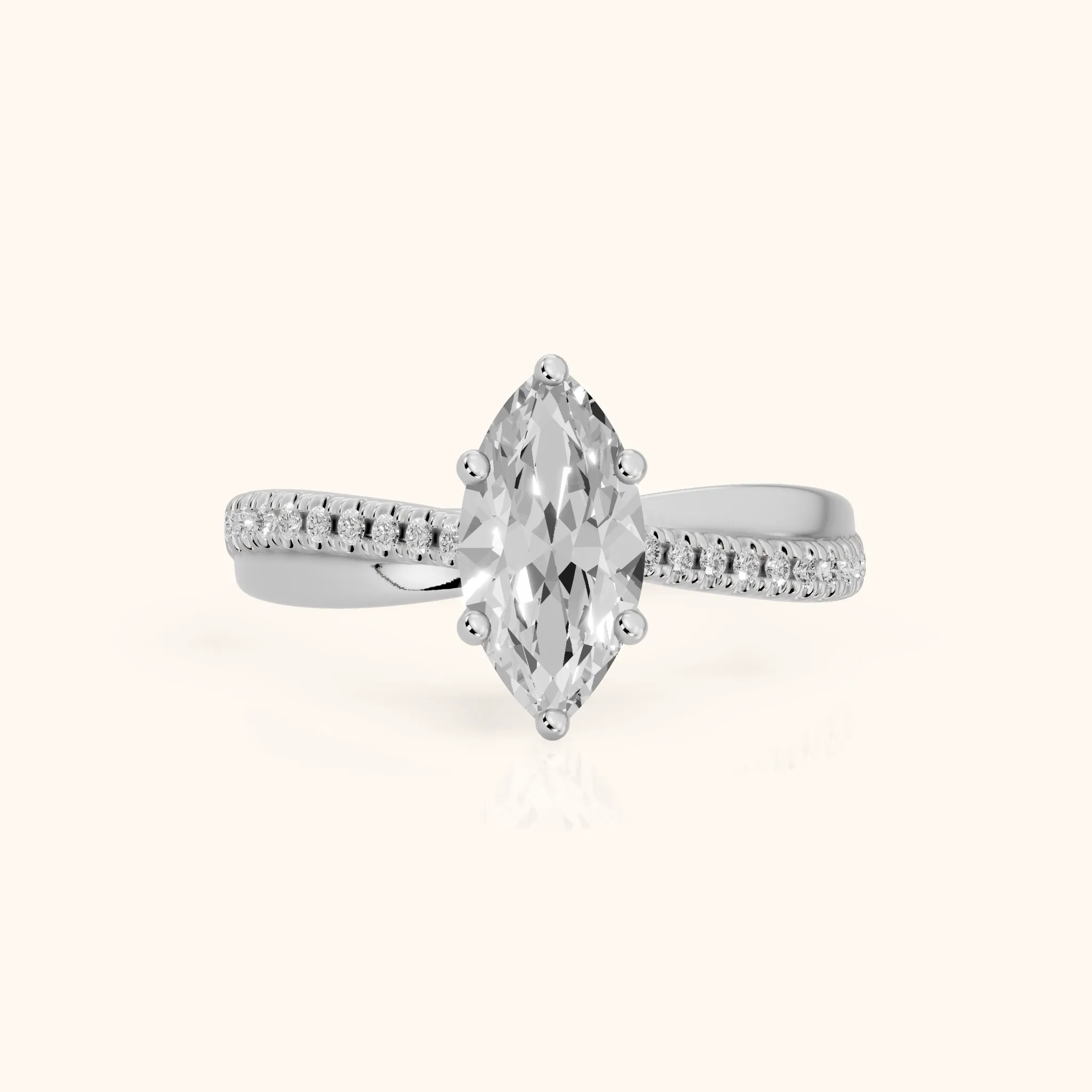 Loma Bypass Pavé Marquise Diamond Engagement Ring in White Gold — view 1