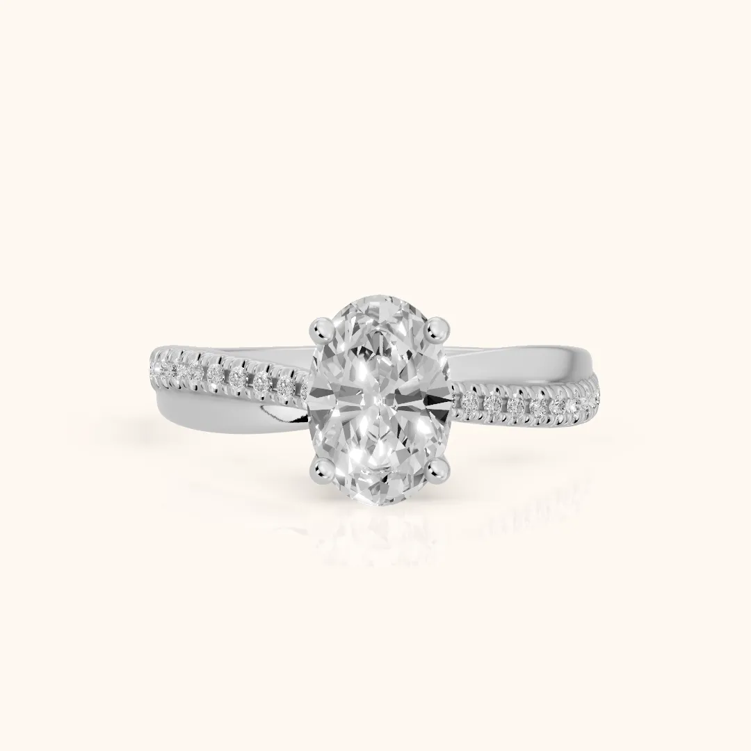 Loma Bypass Pavé Oval Diamond Engagement Ring in Silver — view 2