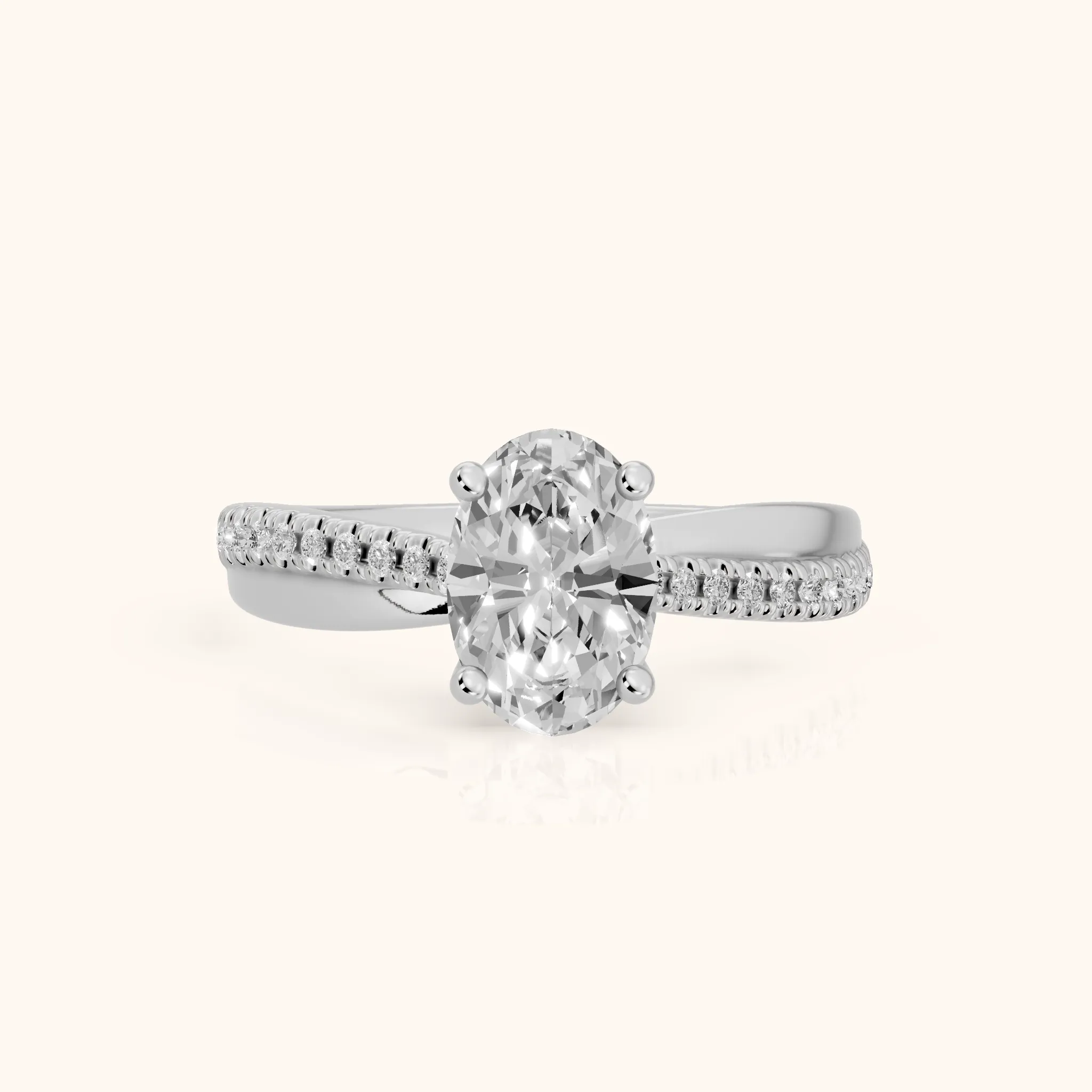 Loma Bypass Pavé Oval Diamond Engagement Ring in Silver — view 1