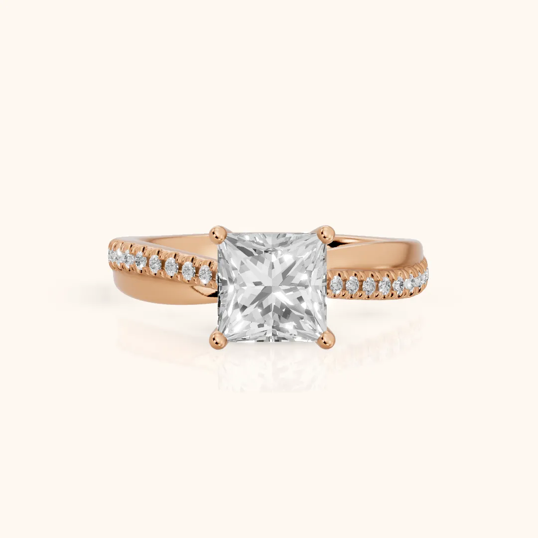Loma Bypass Pavé Princess Diamond Engagement Ring in Rose Gold — view 2