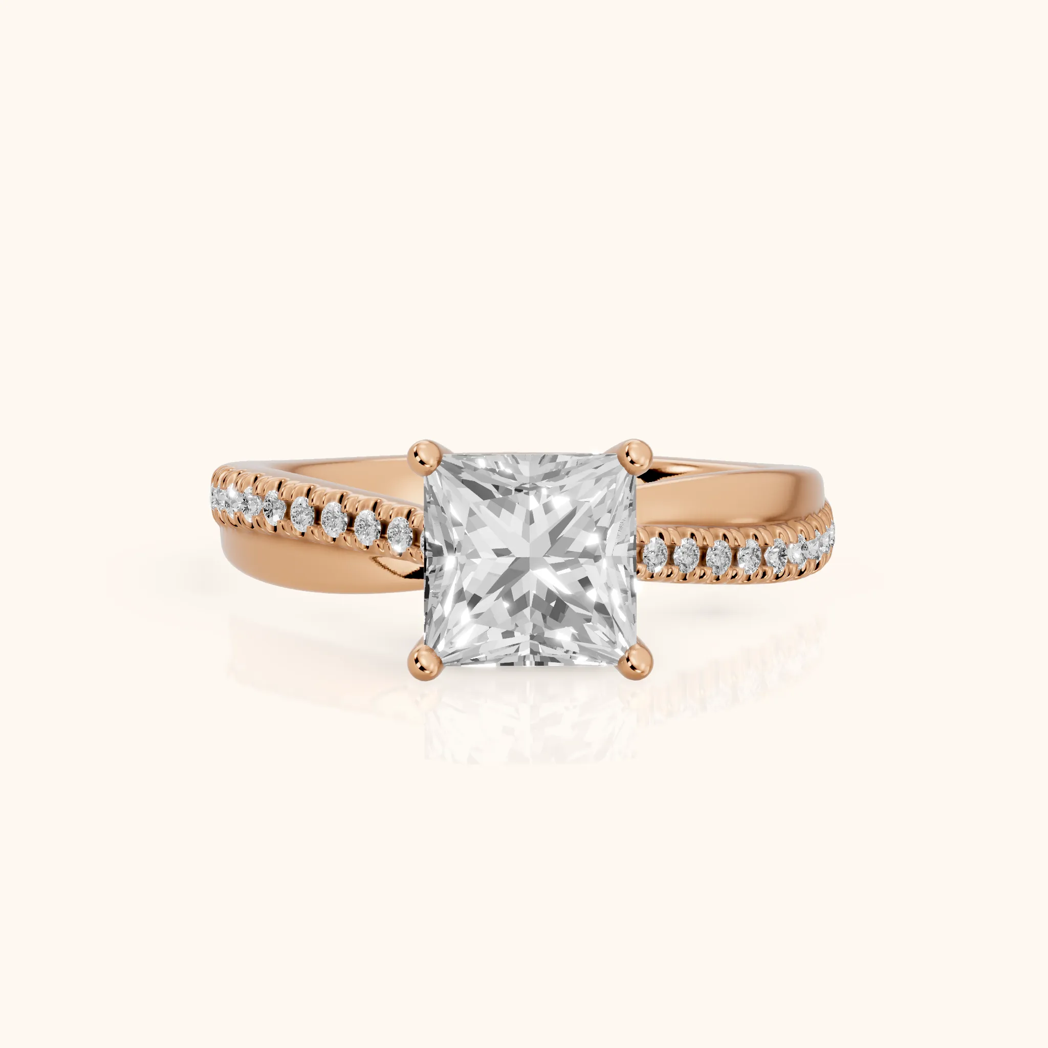 Loma Bypass Pavé Princess Diamond Engagement Ring in Rose Gold — view 1