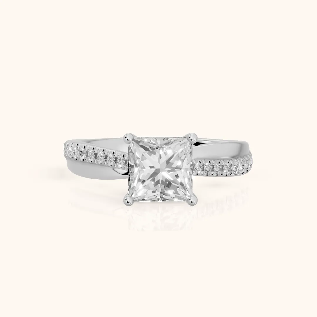 Loma Bypass Pavé Princess Diamond Engagement Ring in Silver — view 2