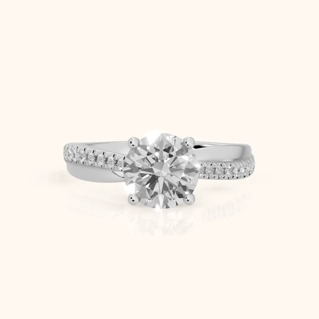 Loma Bypass Pavé Round Diamond Engagement Ring in Platinum — view 2