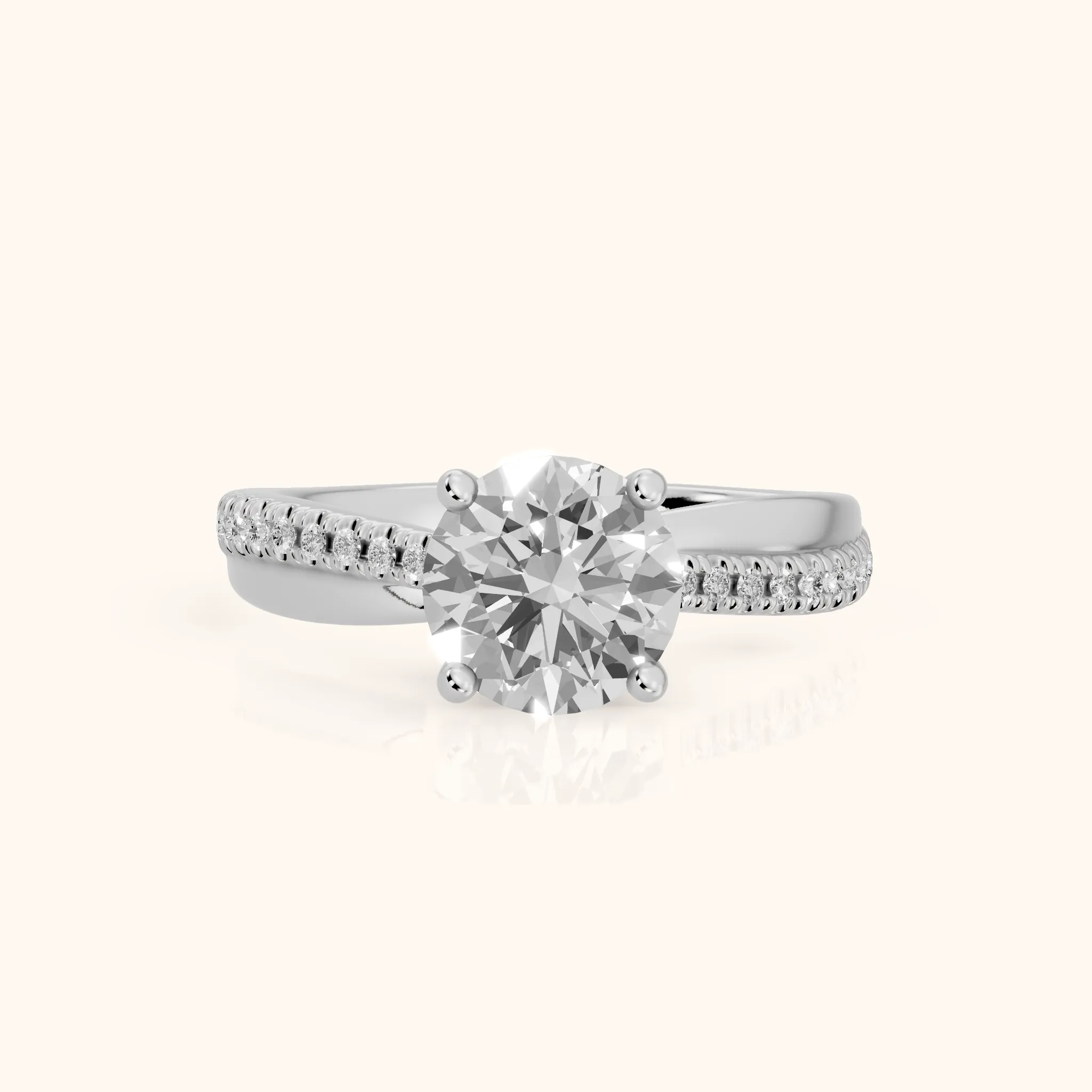 Loma Bypass Pavé Round Diamond Engagement Ring in Platinum — view 1