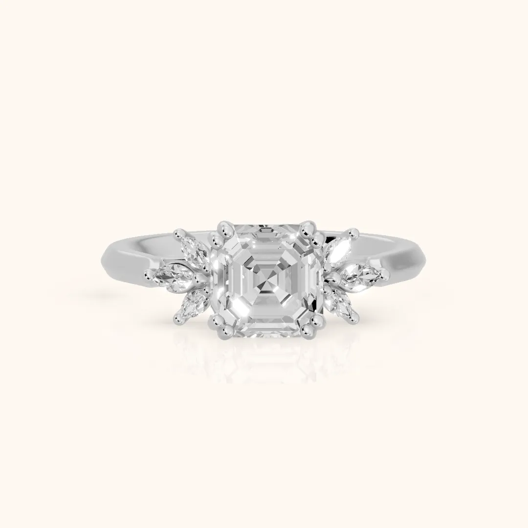 Cary Vine Cluster Asscher Diamond Engagement Ring in Platinum — view 2