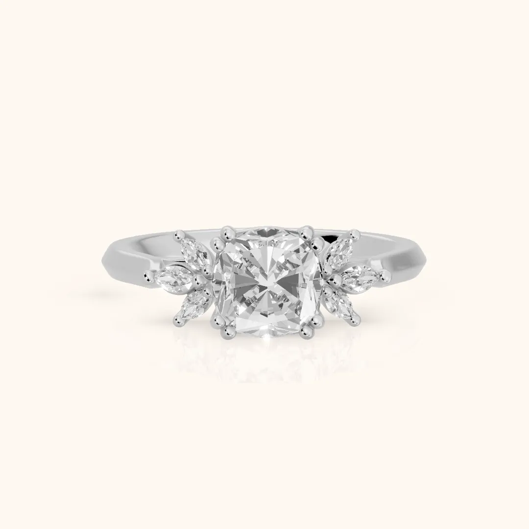 Cary Vine Cluster Cushion Diamond Engagement Ring in Silver — view 2