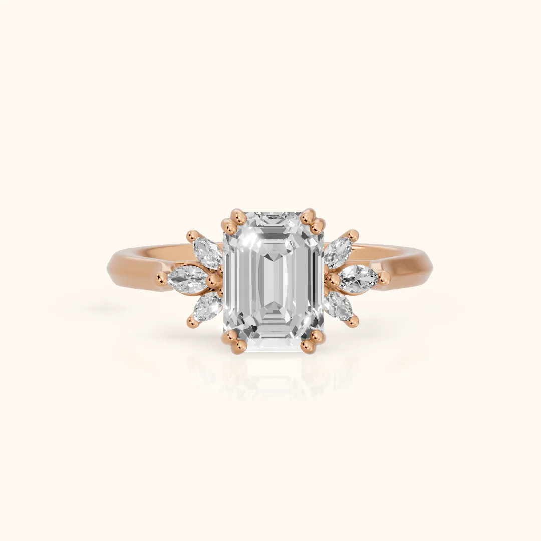 Cary Vine Cluster Emerald Diamond Engagement Ring in Rose Gold — view 2