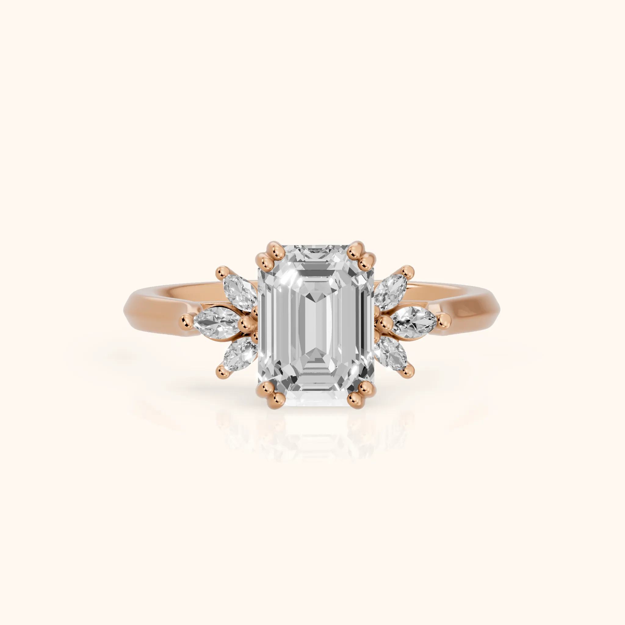 Cary Vine Cluster Emerald Diamond Engagement Ring in Rose Gold — view 1