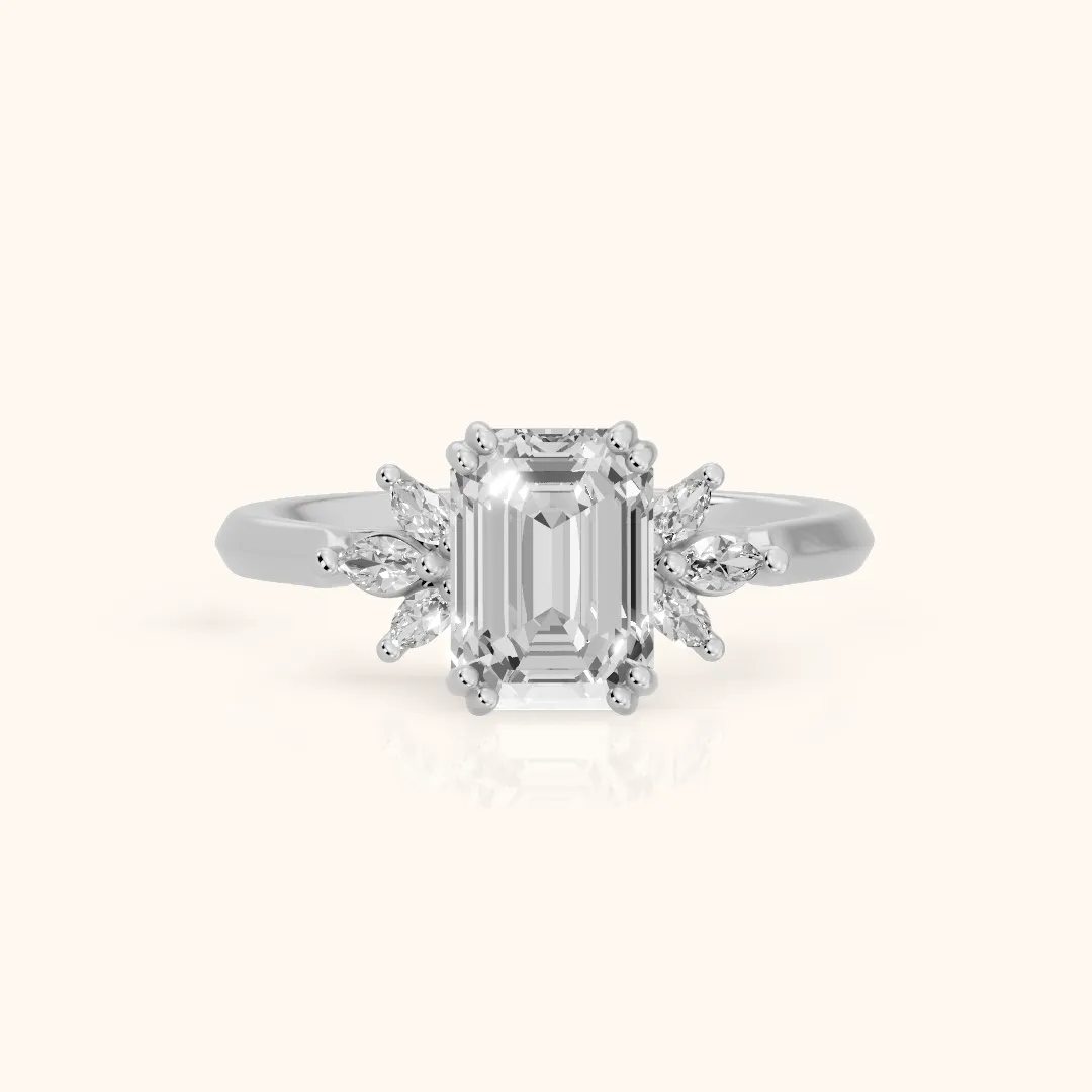 Cary Vine Cluster Emerald Diamond Engagement Ring in Silver — view 2