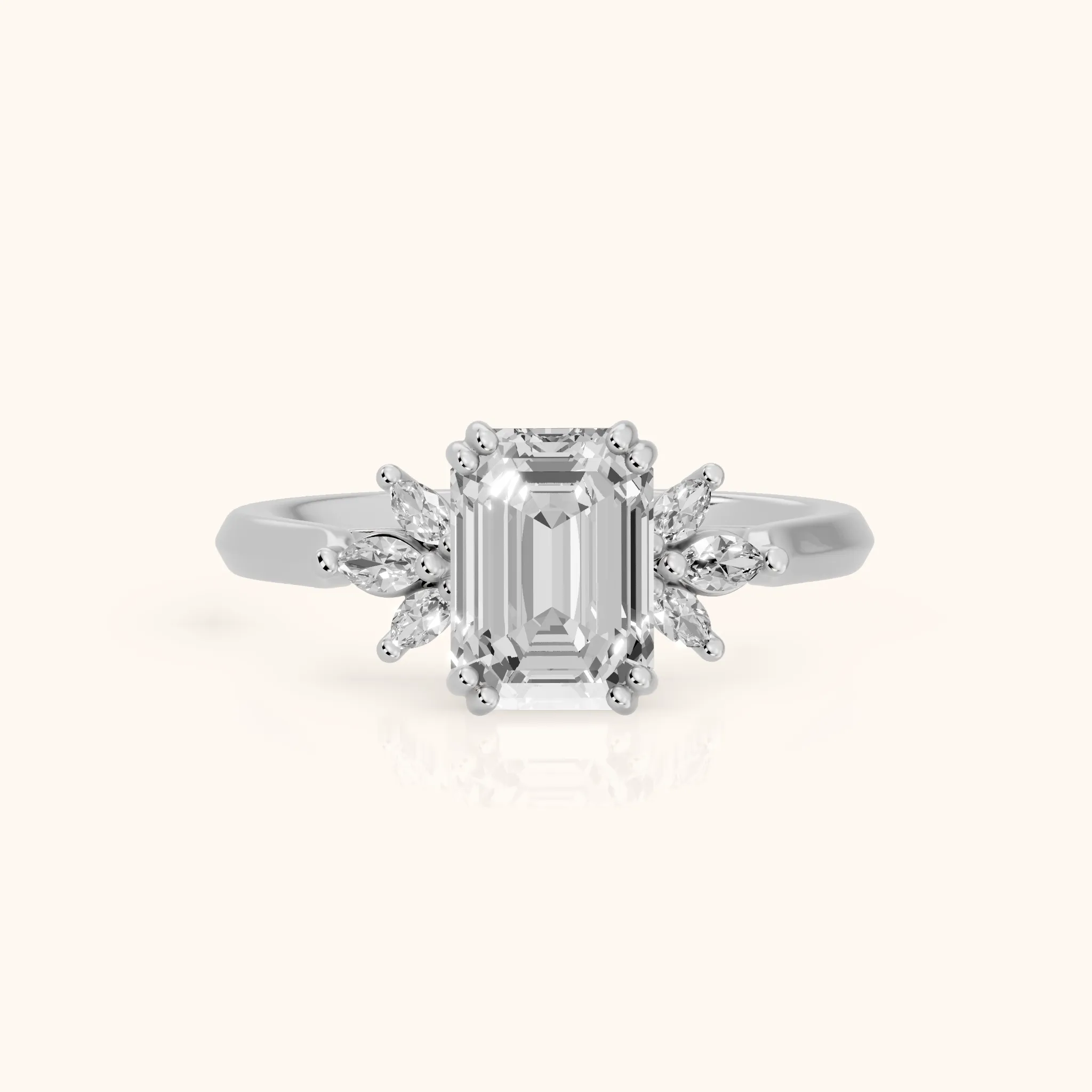 Cary Vine Cluster Emerald Diamond Engagement Ring in Silver — view 1