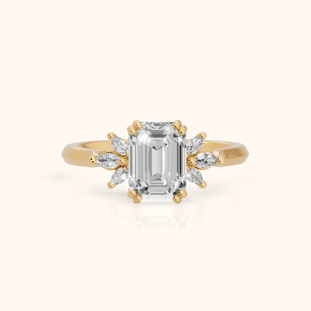 Cary Vine Cluster Emerald Diamond Engagement Ring in Yellow Gold — view 2