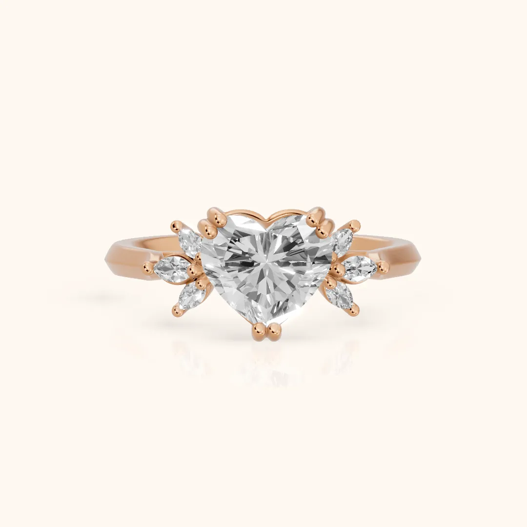 Cary Vine Cluster Heart Diamond Engagement Ring in Rose Gold — view 2