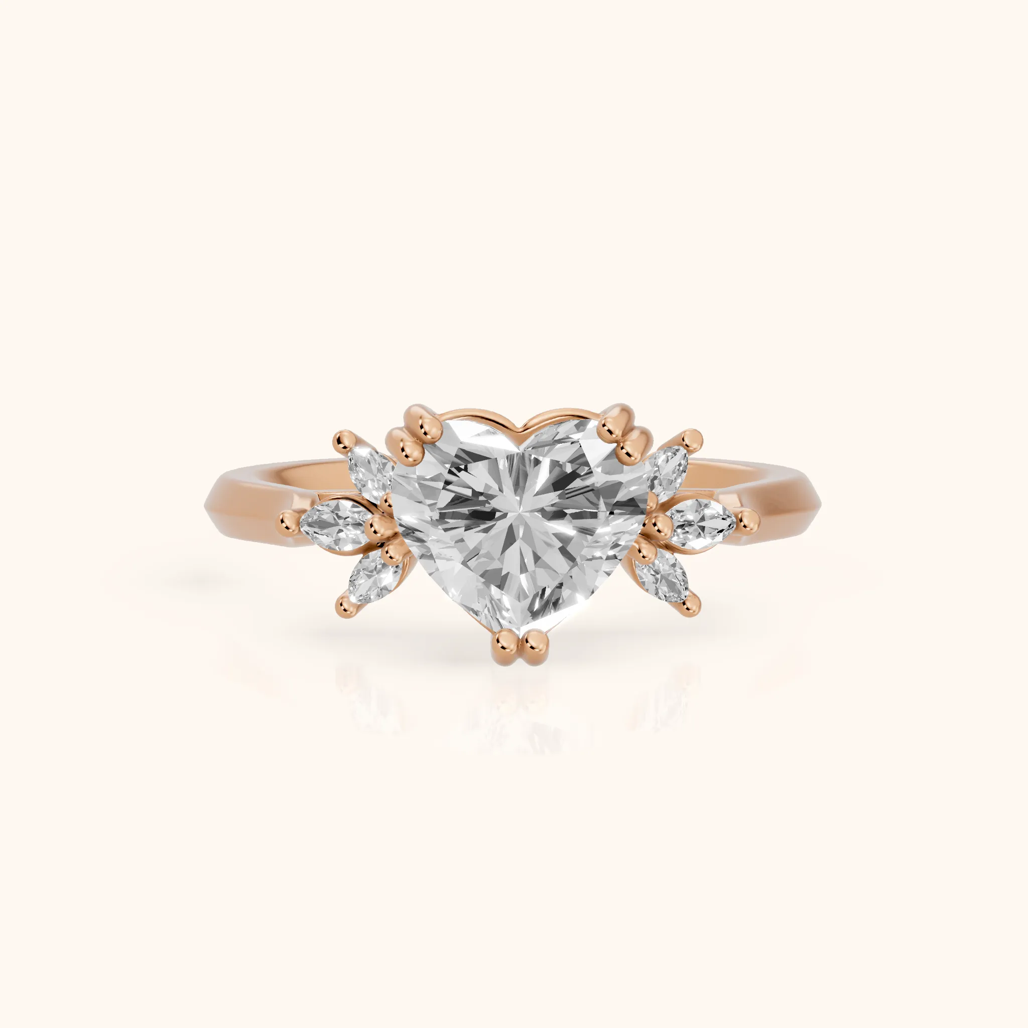 Cary Vine Cluster Heart Diamond Engagement Ring in Rose Gold — view 1
