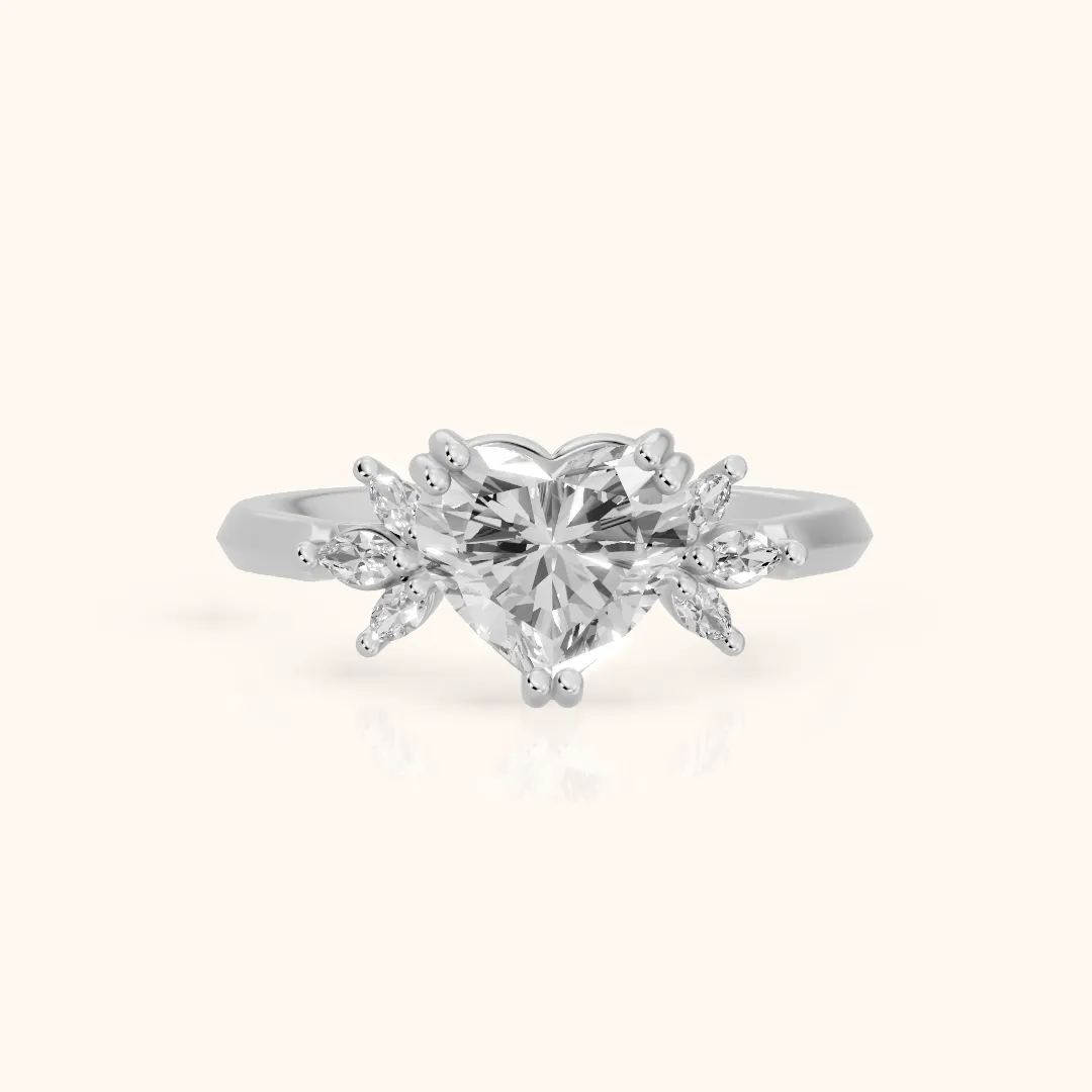 Cary Vine Cluster Heart Diamond Engagement Ring in Silver — view 2