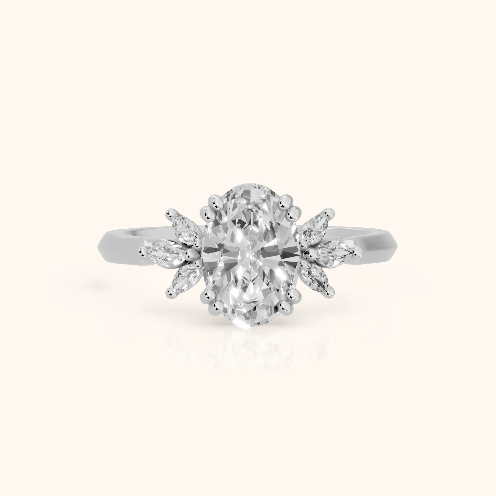 Cary Vine Cluster Oval Diamond Engagement Ring in Platinum — view 1