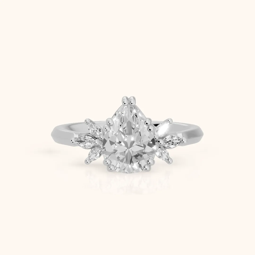 Cary Vine Cluster Pear Diamond Engagement Ring in Platinum — view 2