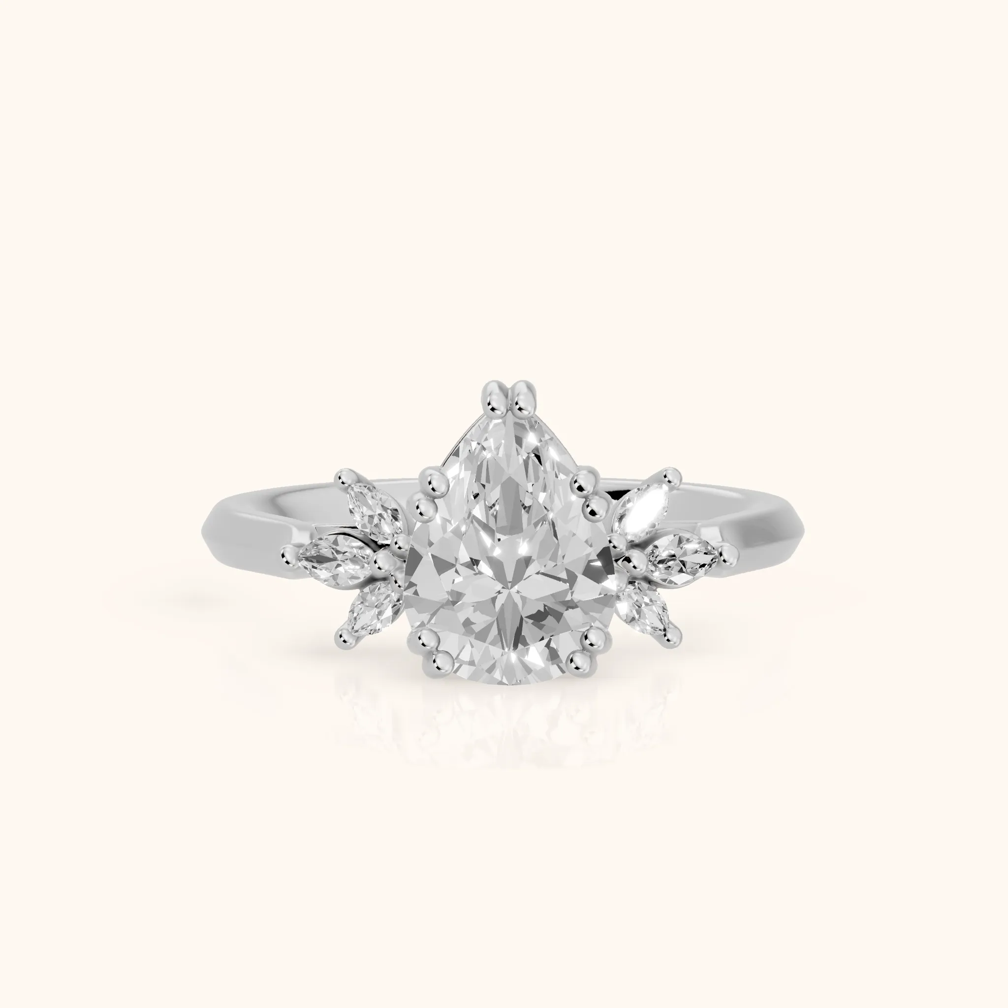 Cary Vine Cluster Pear Diamond Engagement Ring in Platinum — view 1