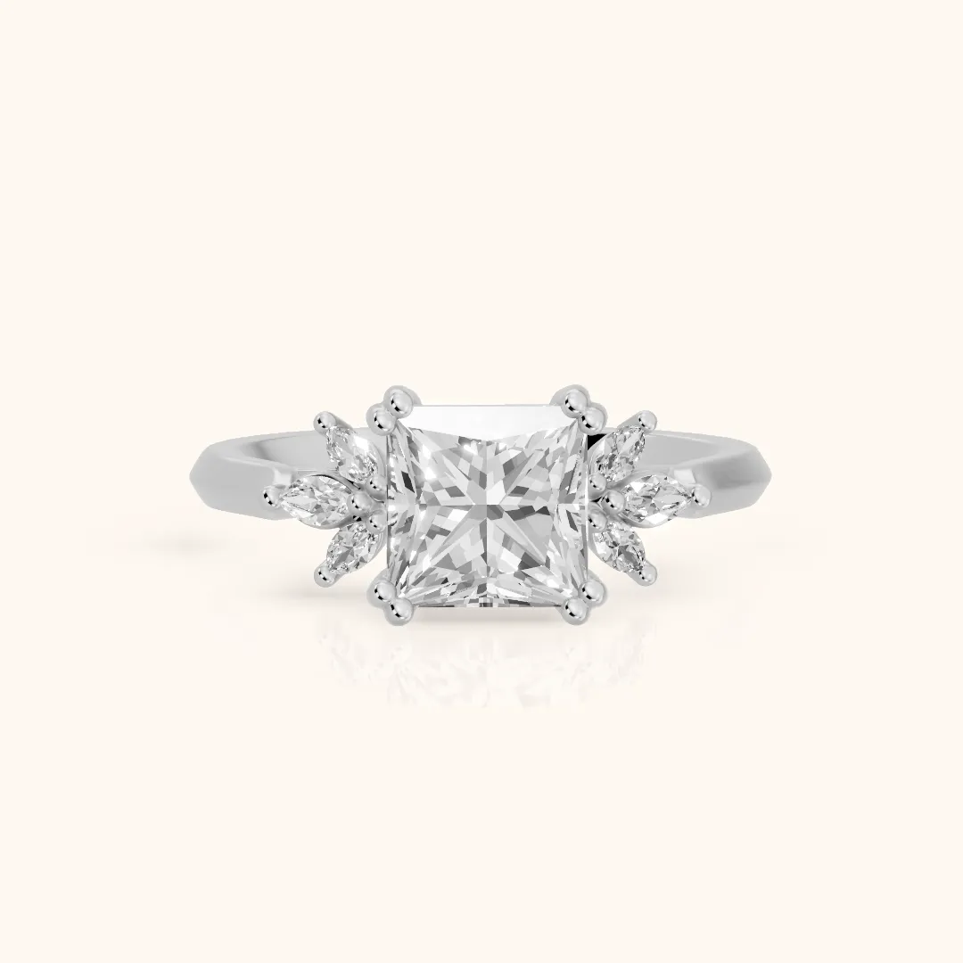 Cary Vine Cluster Princess Diamond Engagement Ring in Silver — view 2