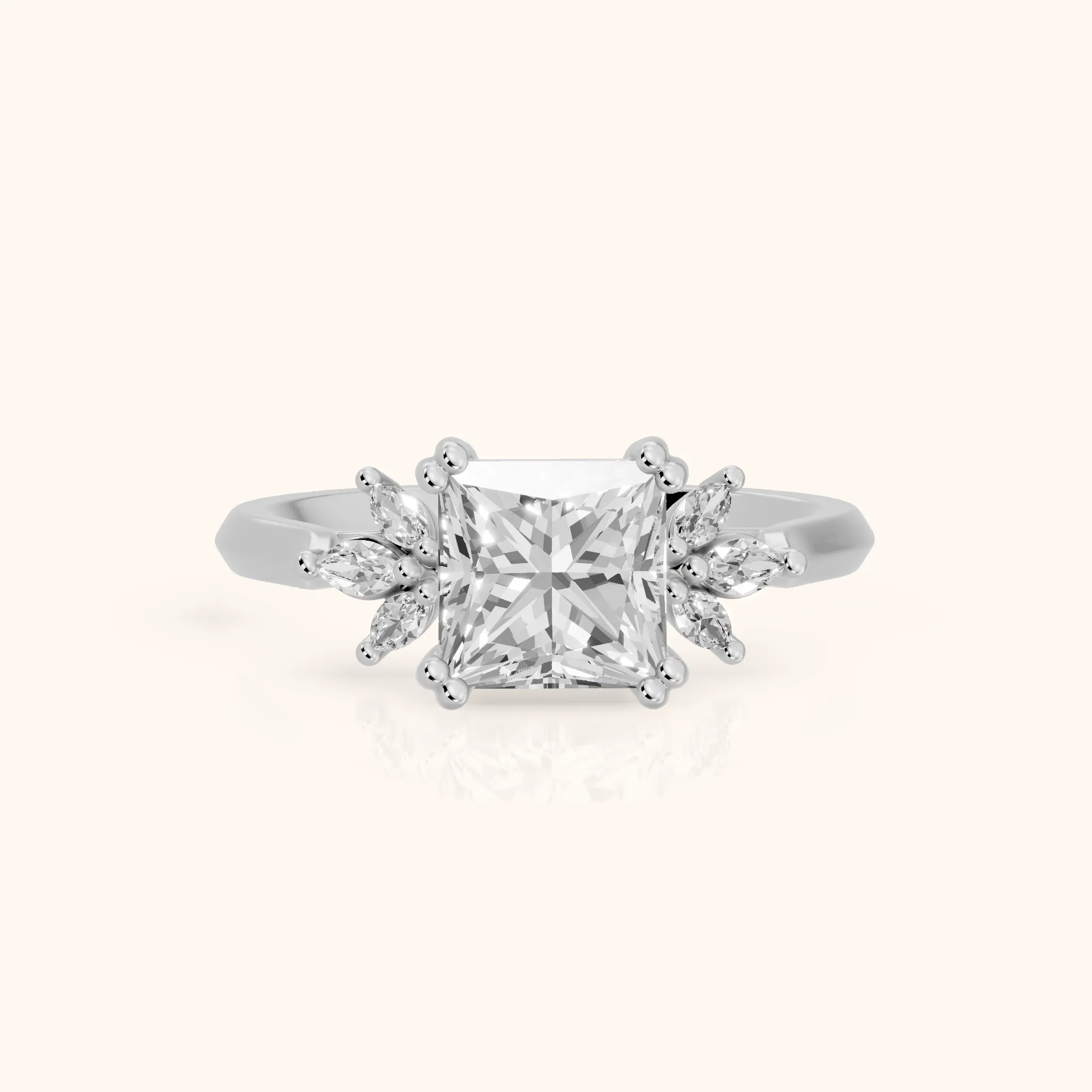 Cary Vine Cluster Princess Diamond Engagement Ring in Silver — view 1
