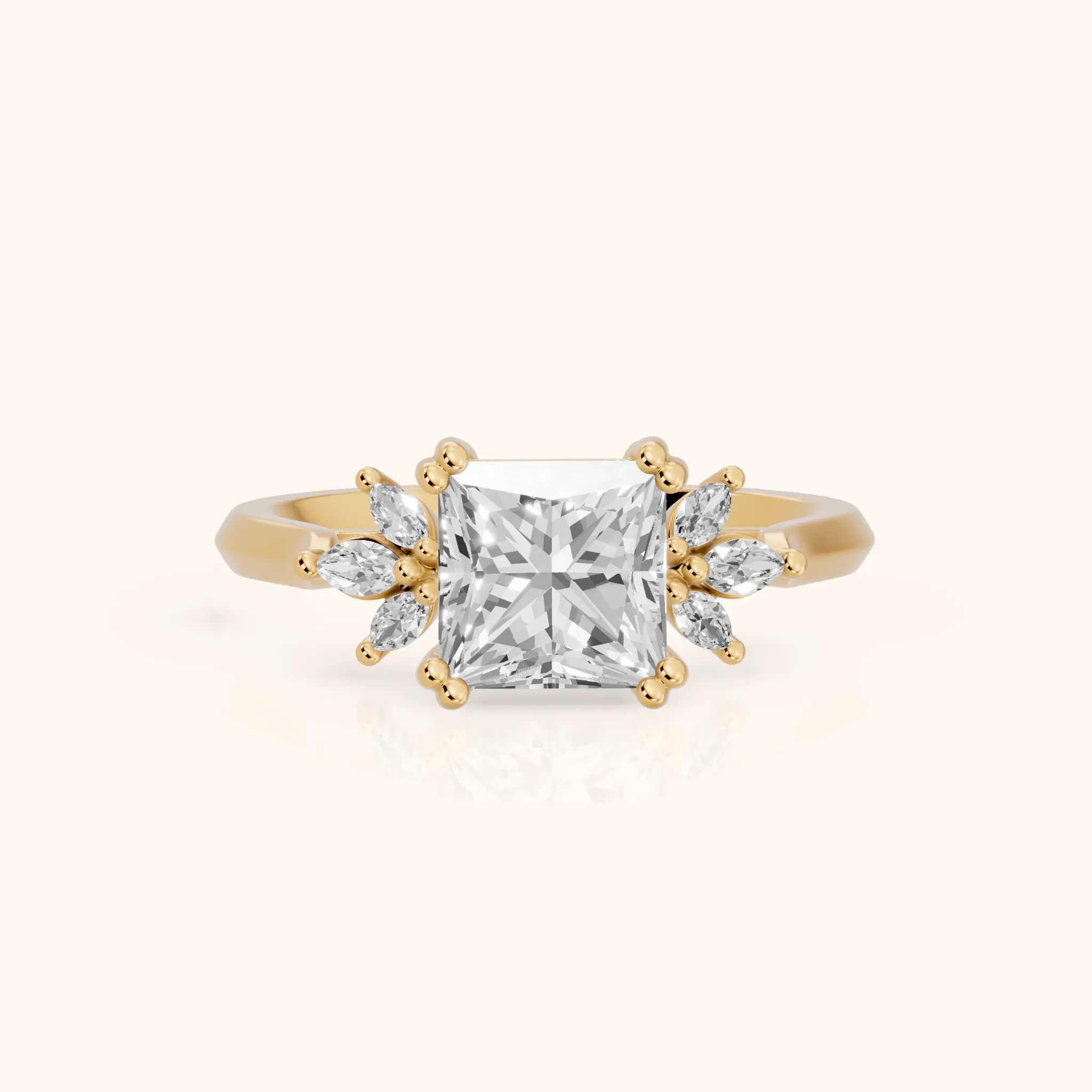 Cary Vine Cluster Princess Diamond Engagement Ring in Yellow Gold — view 1