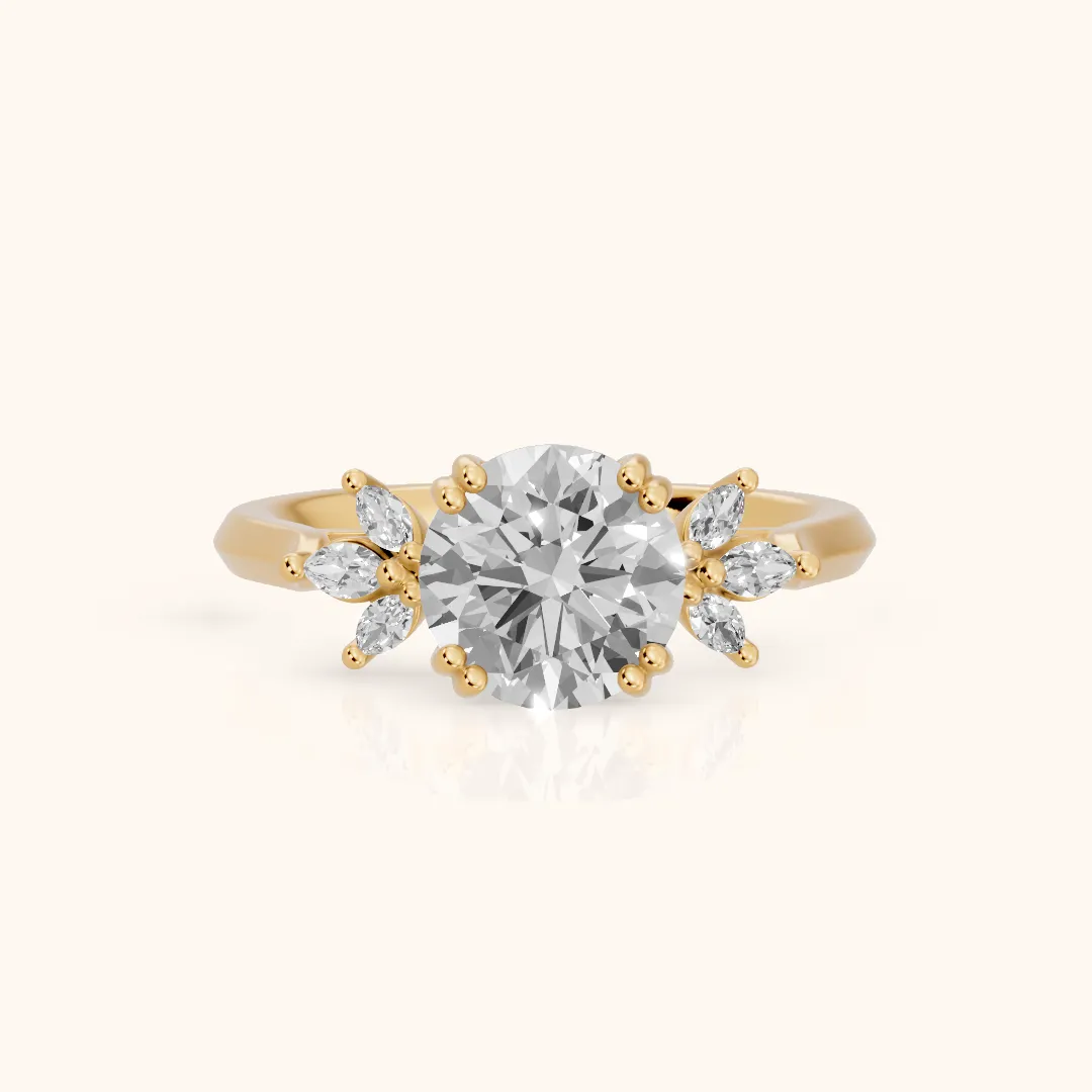 Cary Vine Cluster Round Diamond Engagement Ring in Yellow Gold — view 2