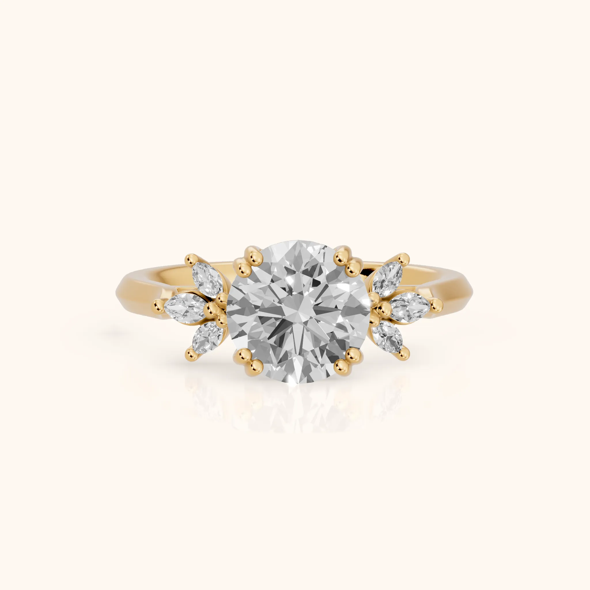 Cary Vine Cluster Round Diamond Engagement Ring in Yellow Gold — view 1