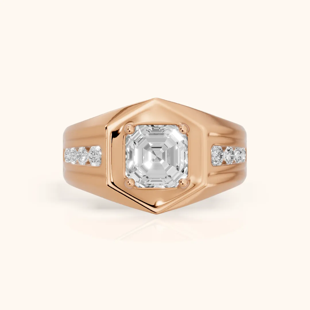 Cody Statement Channel Set Asscher Diamond Engagement Ring in Rose Gold — view 2