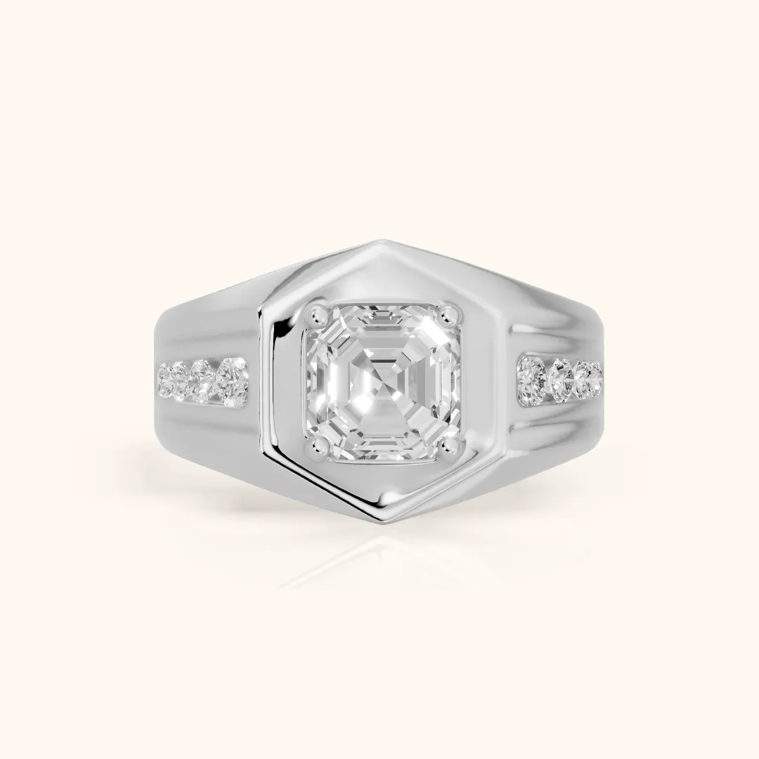 Cody Statement Channel Set Asscher Diamond Engagement Ring in Silver — view 2