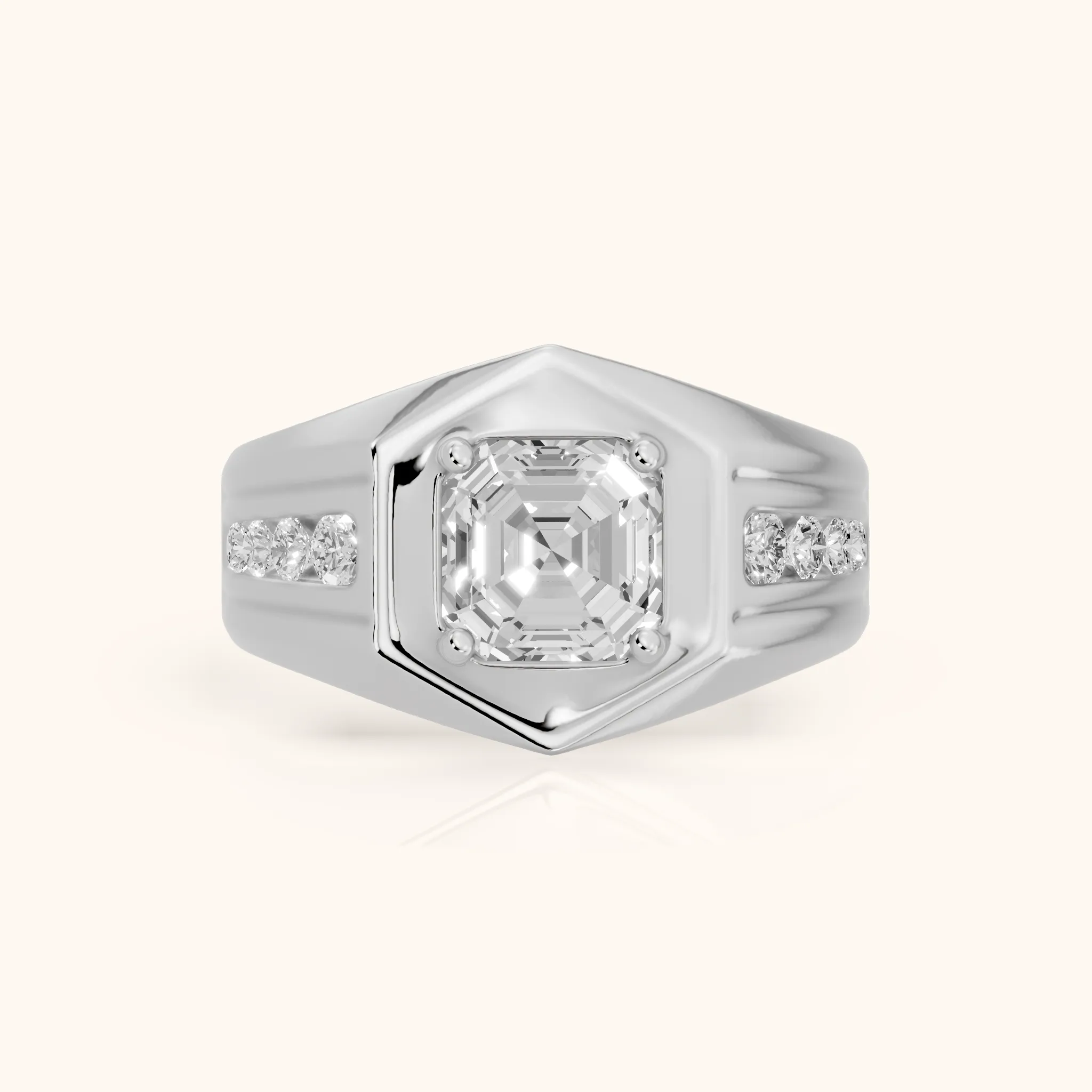Cody Statement Channel Set Asscher Diamond Engagement Ring in Silver — view 1